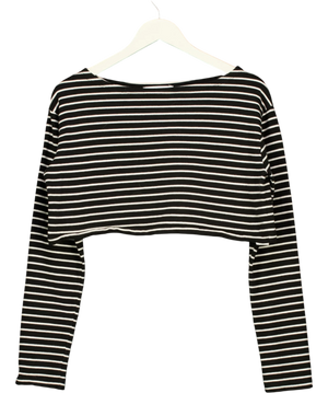 THE FRANKIE SHOP Black Tilla Cropped Striped Cotton-jersey Top Black/white UK M/L