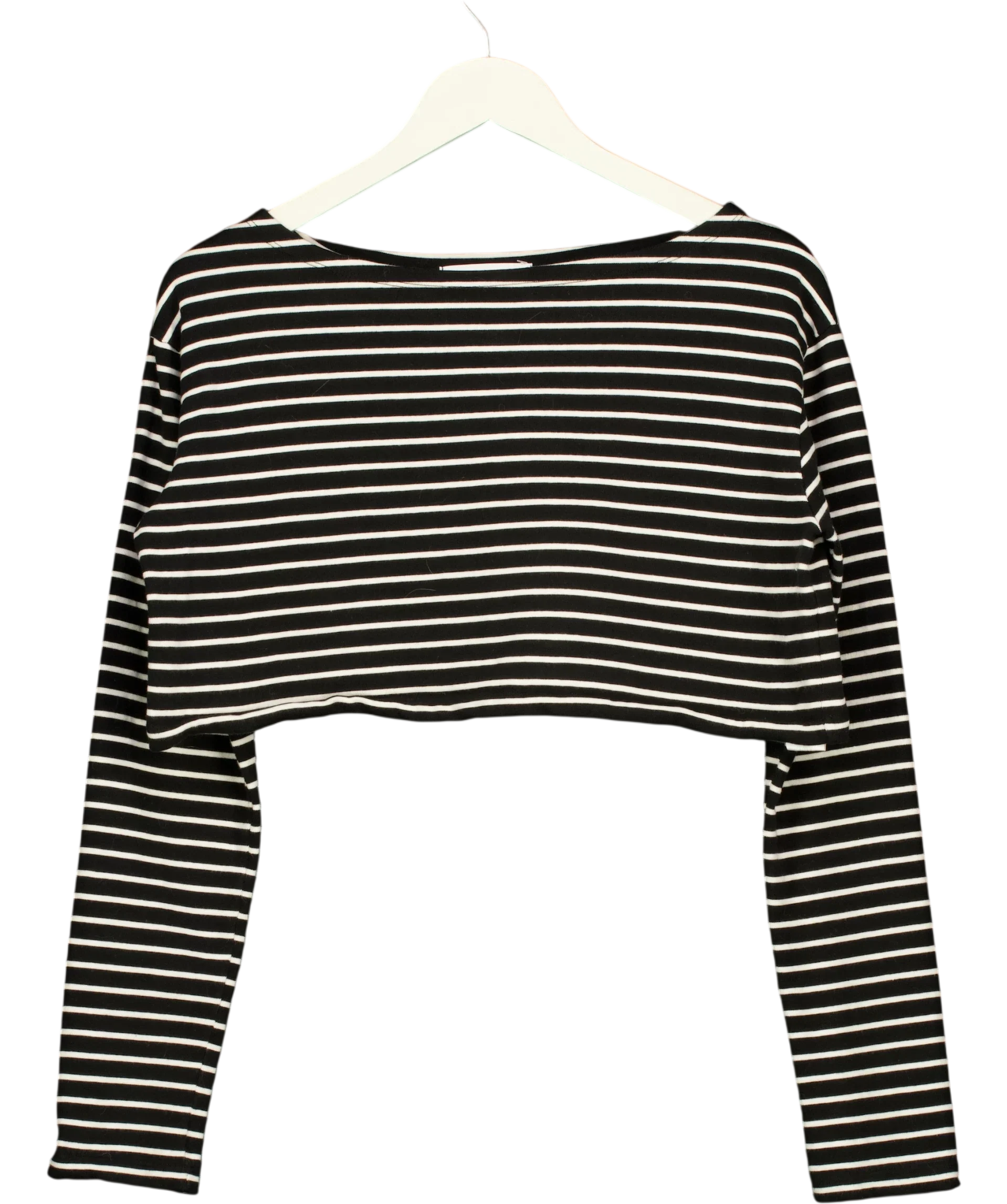 THE FRANKIE SHOP Black Tilla Cropped Striped Cotton-Jersey Top Black/White, size UK M/L — front