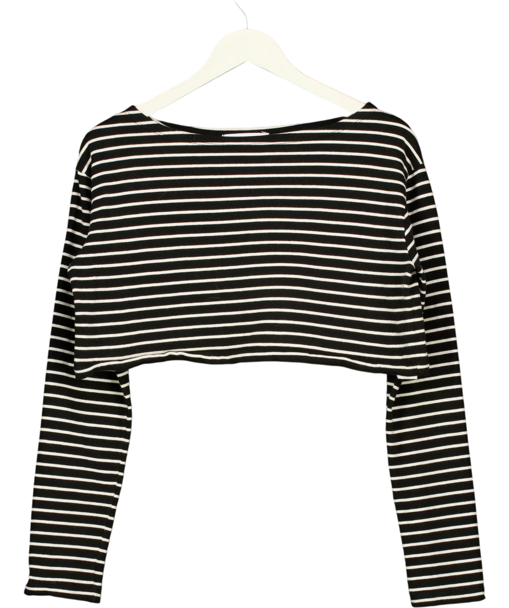 THE FRANKIE SHOP Black Tilla Cropped Striped Cotton-Jersey Top Black/White, size UK M/L — front