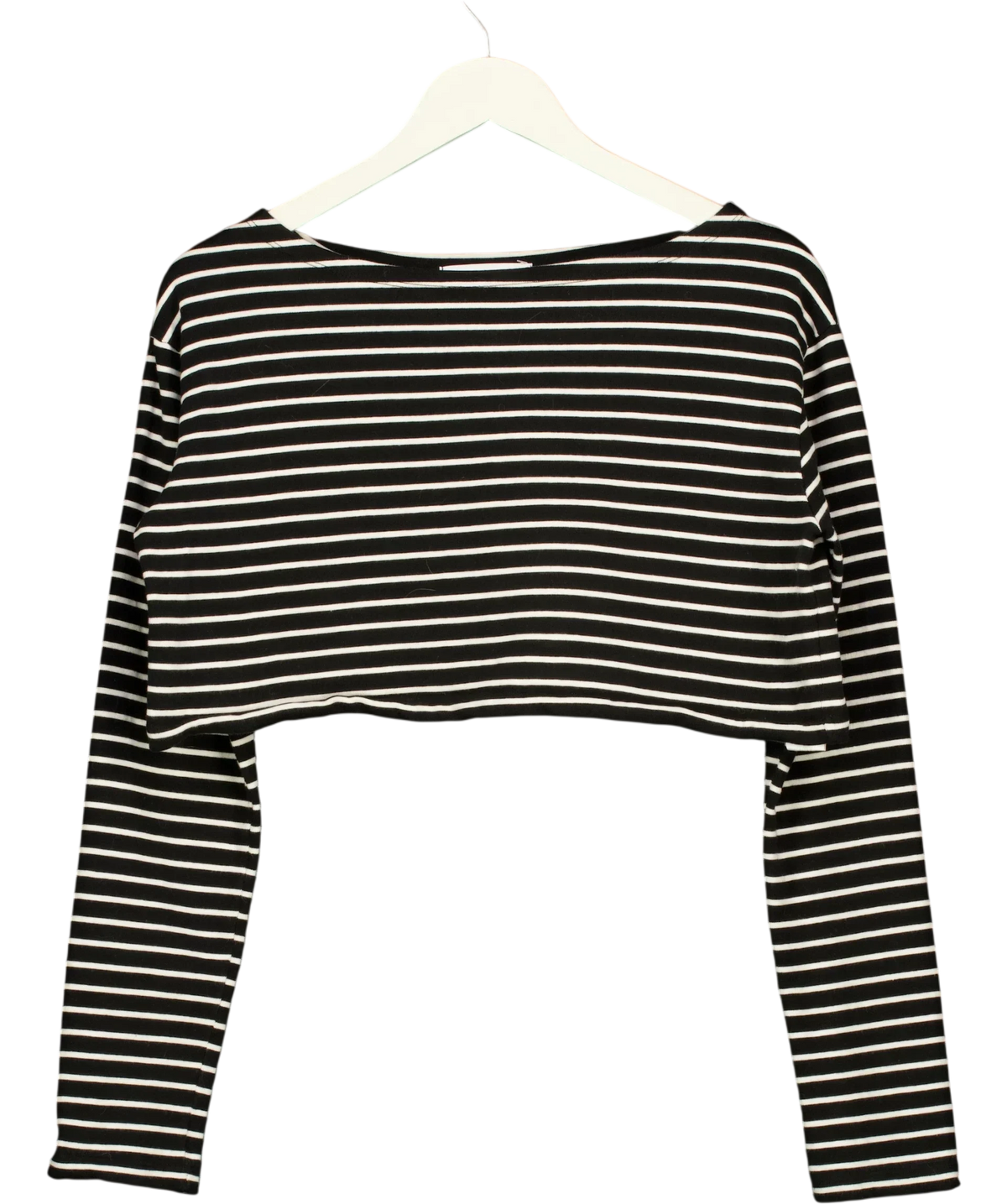 THE FRANKIE SHOP Black Tilla Cropped Striped Cotton-Jersey Top Black/White, size UK M/L — front