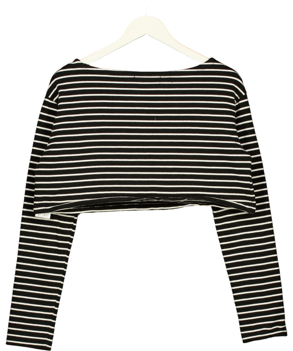 THE FRANKIE SHOP Black Tilla Cropped Striped Cotton-Jersey Top Black/White, size UK M/L — back