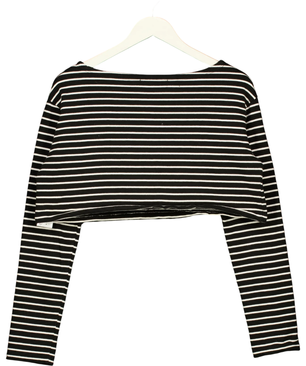 THE FRANKIE SHOP Black Tilla Cropped Striped Cotton-Jersey Top Black/White, size UK M/L — back