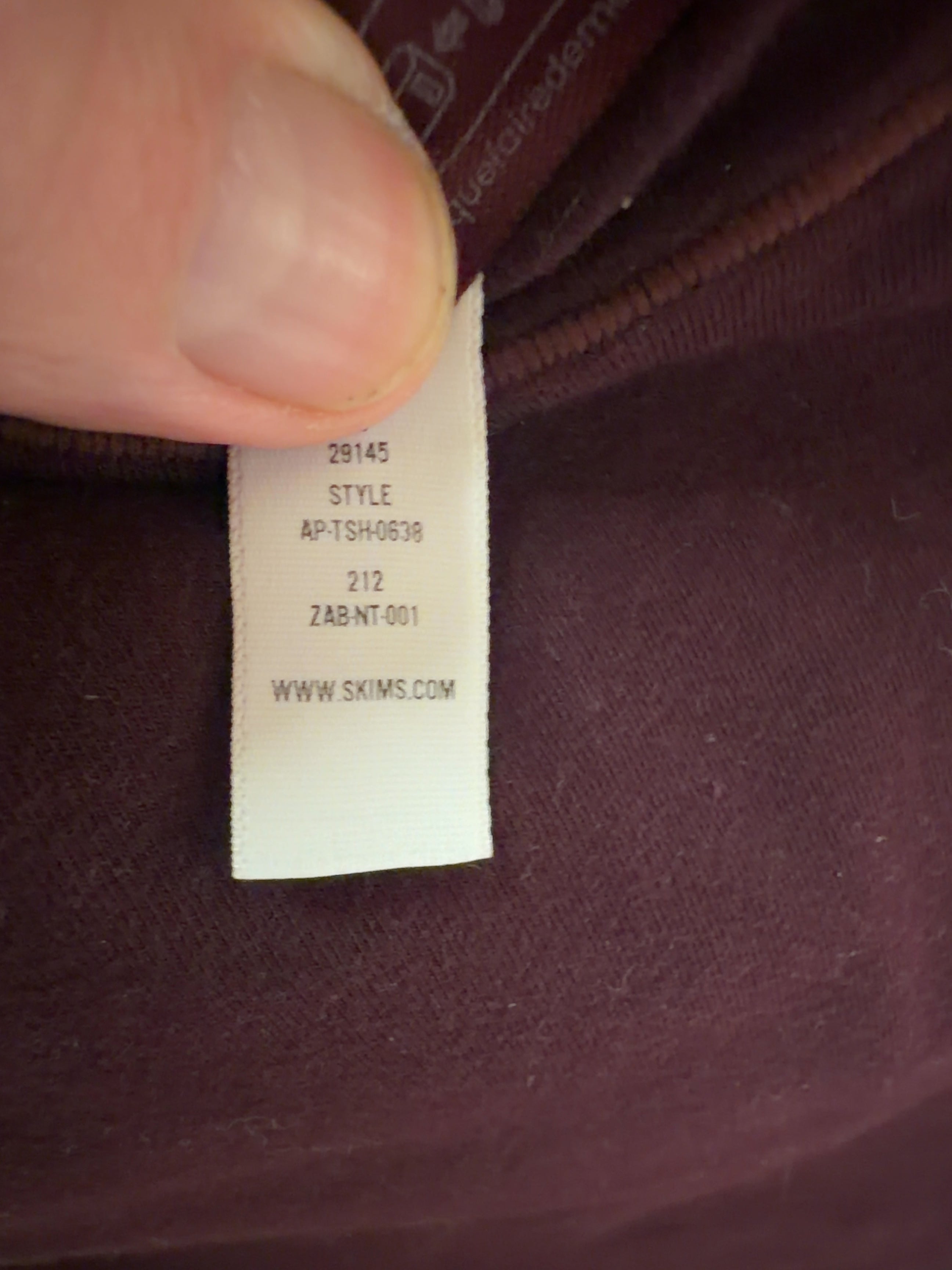 SKIMS Purple Cotton Jersey T-Shirt Currant purple, size UK S — care label