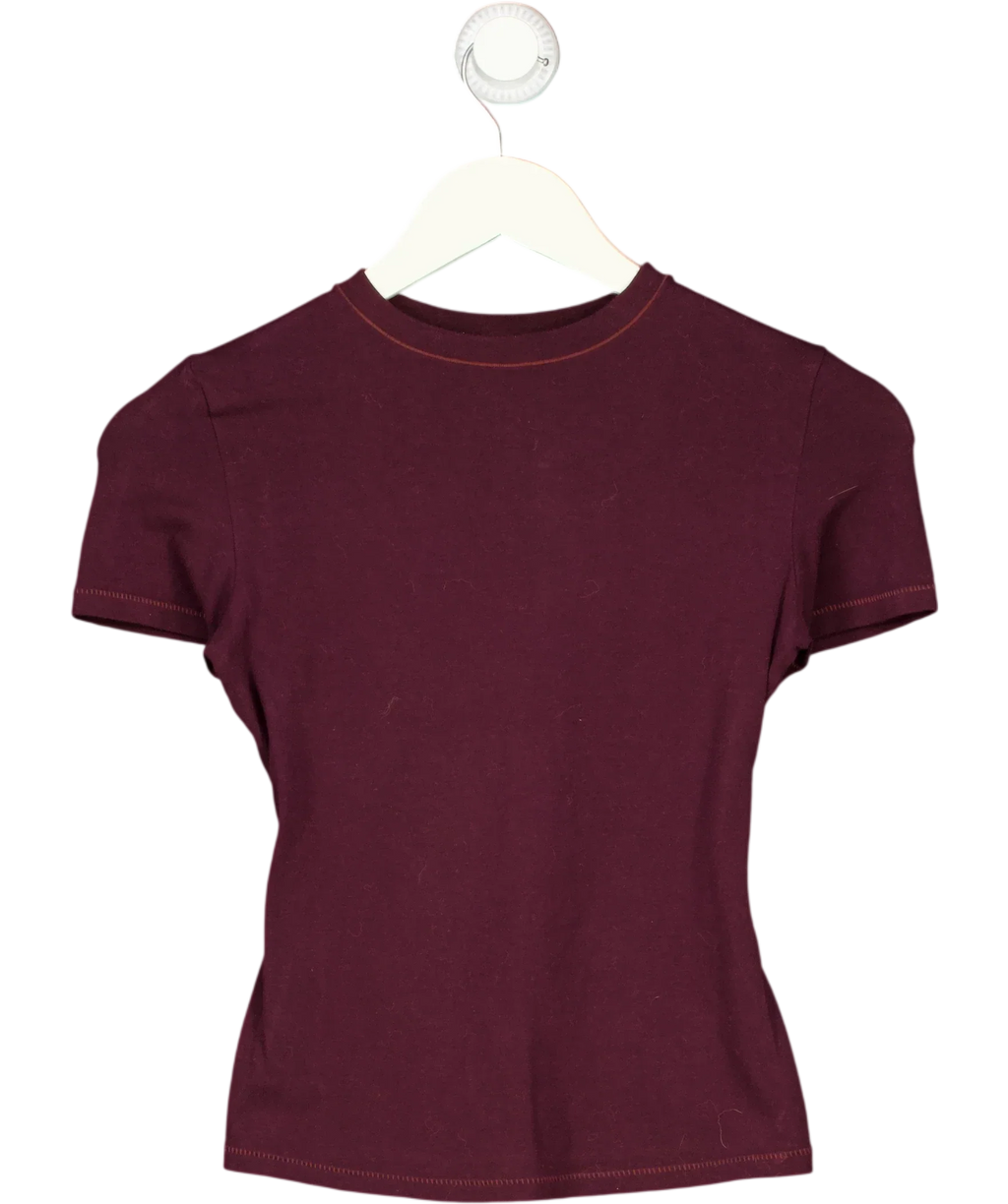 SKIMS Purple Cotton Jersey T-Shirt Currant purple, size UK S — front