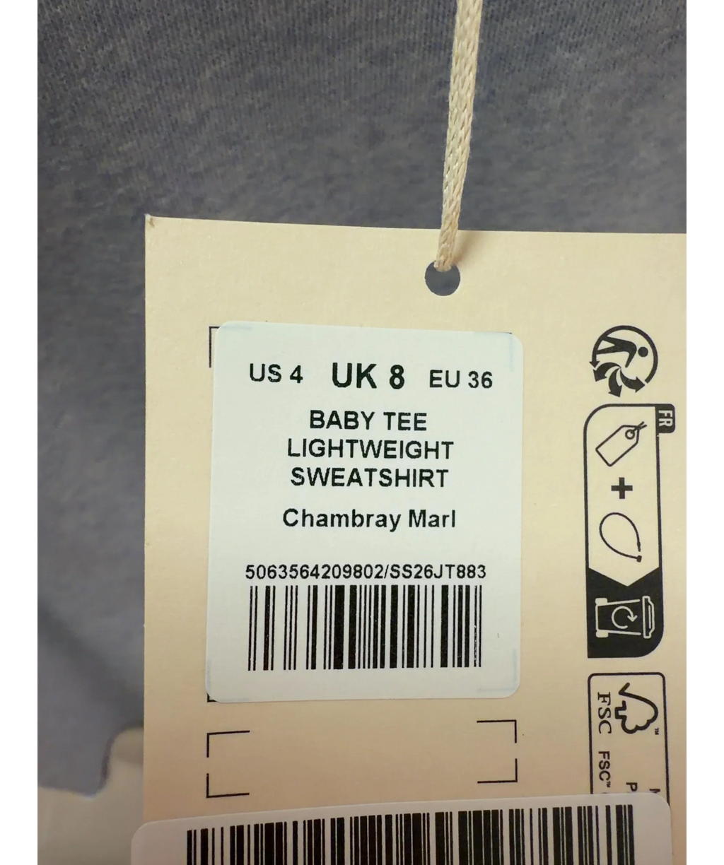 ME + EM Baby Tee Lightweight Sweatshirt Chambray Blue Marl UK 8 — Size