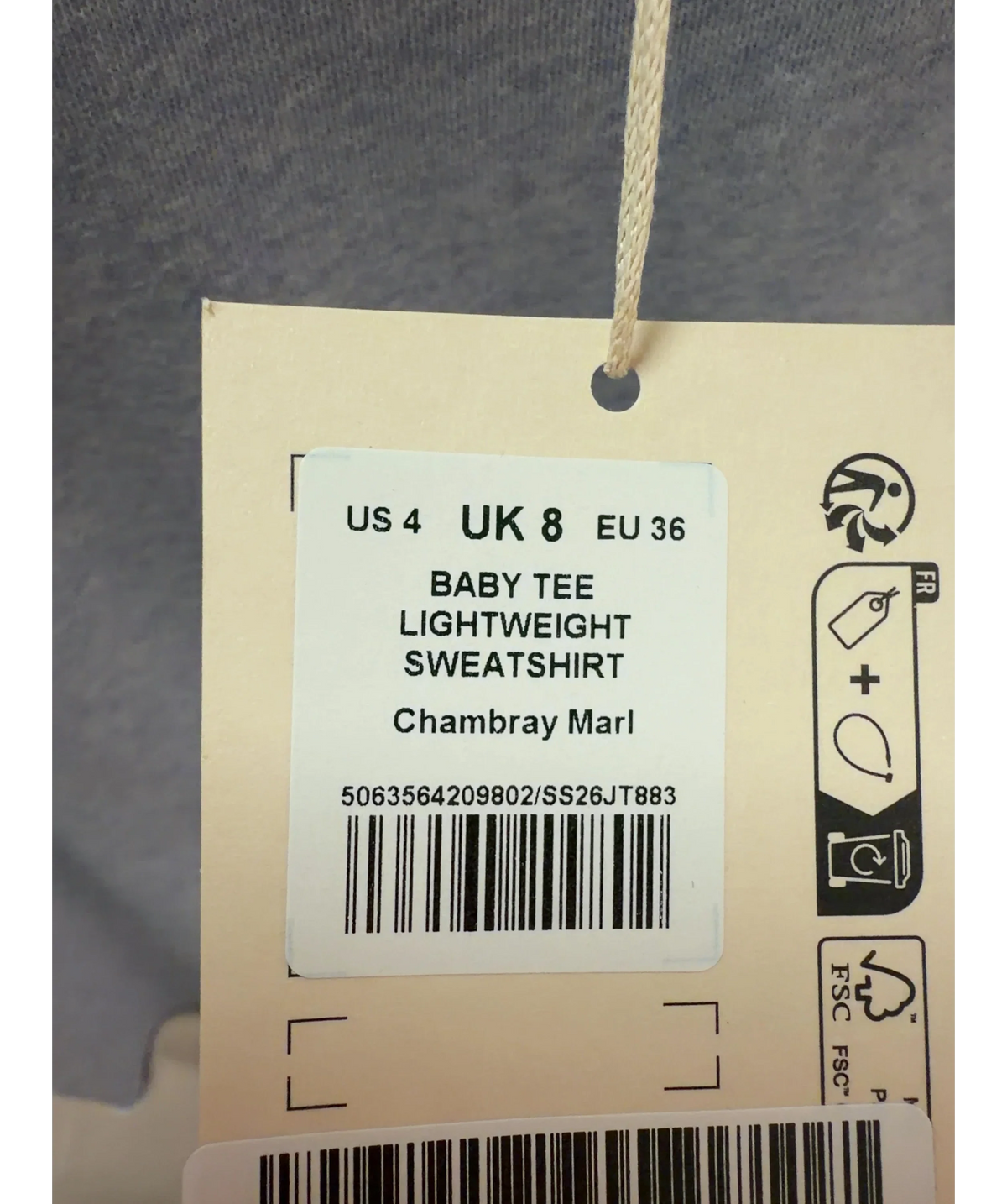 ME + EM Baby Tee Lightweight Sweatshirt Chambray Blue Marl UK 8 — Size