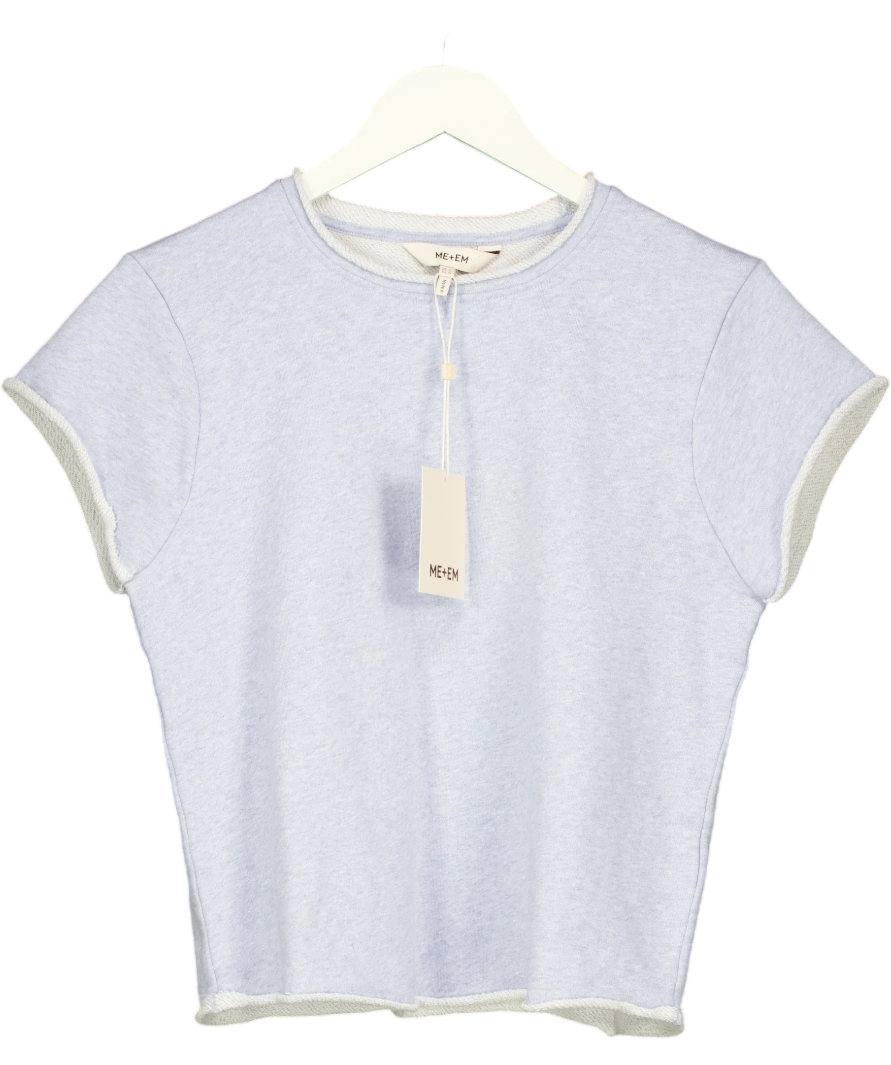ME + EM Blue Baby Tee Lightweight Sweatshirt Chambray Blue Marl, size UK 8 — front