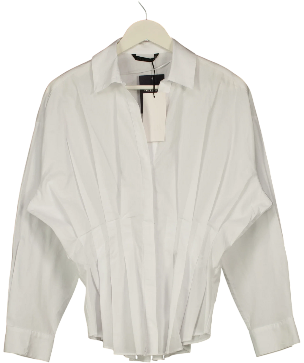 ZARA White Pleated Poplin Shirt White, size UK S — front