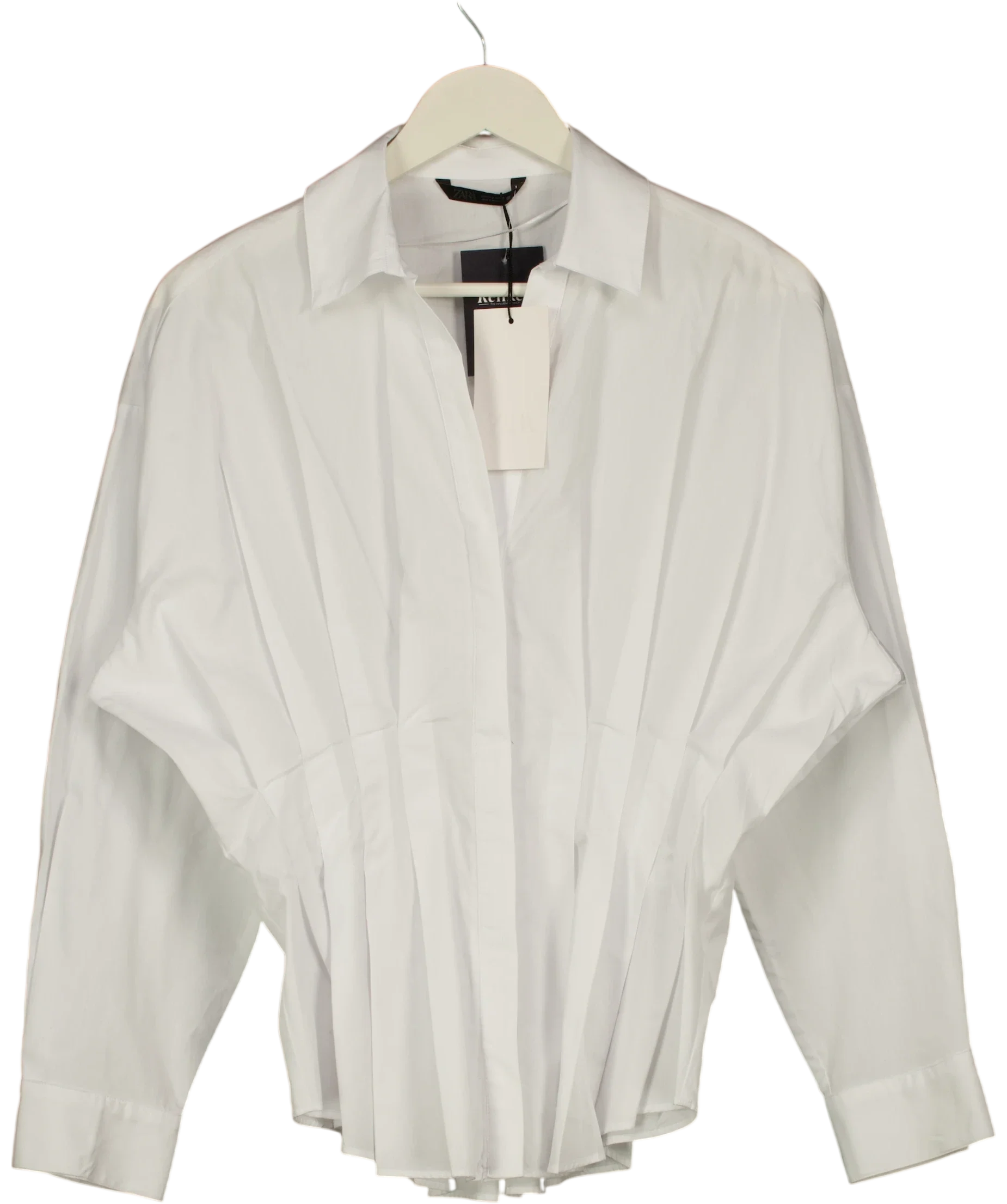 ZARA White Pleated Poplin Shirt White, size UK S — front