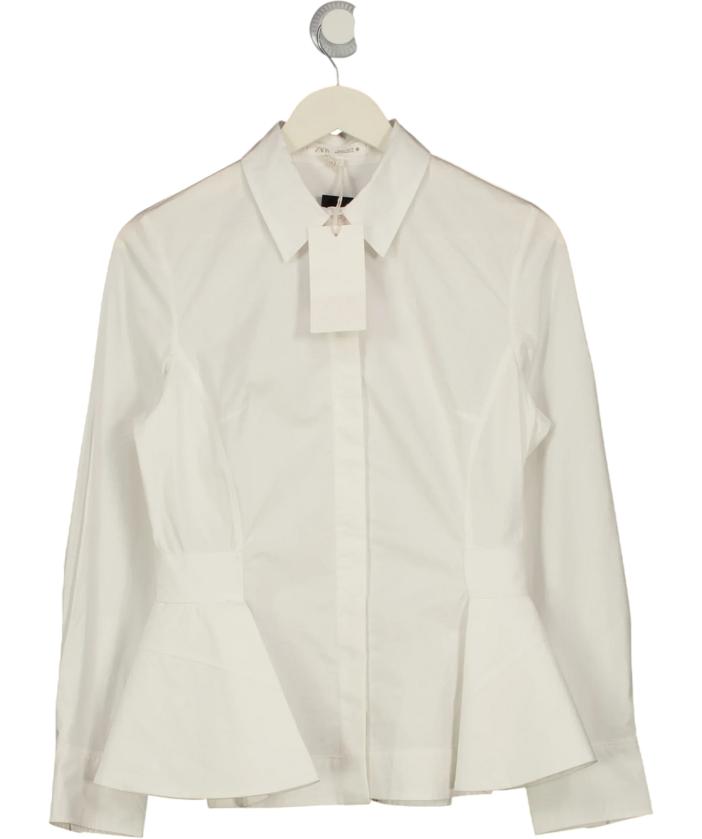 ZARA White Collection Poplin Peplum Shirt White, size UK S — front