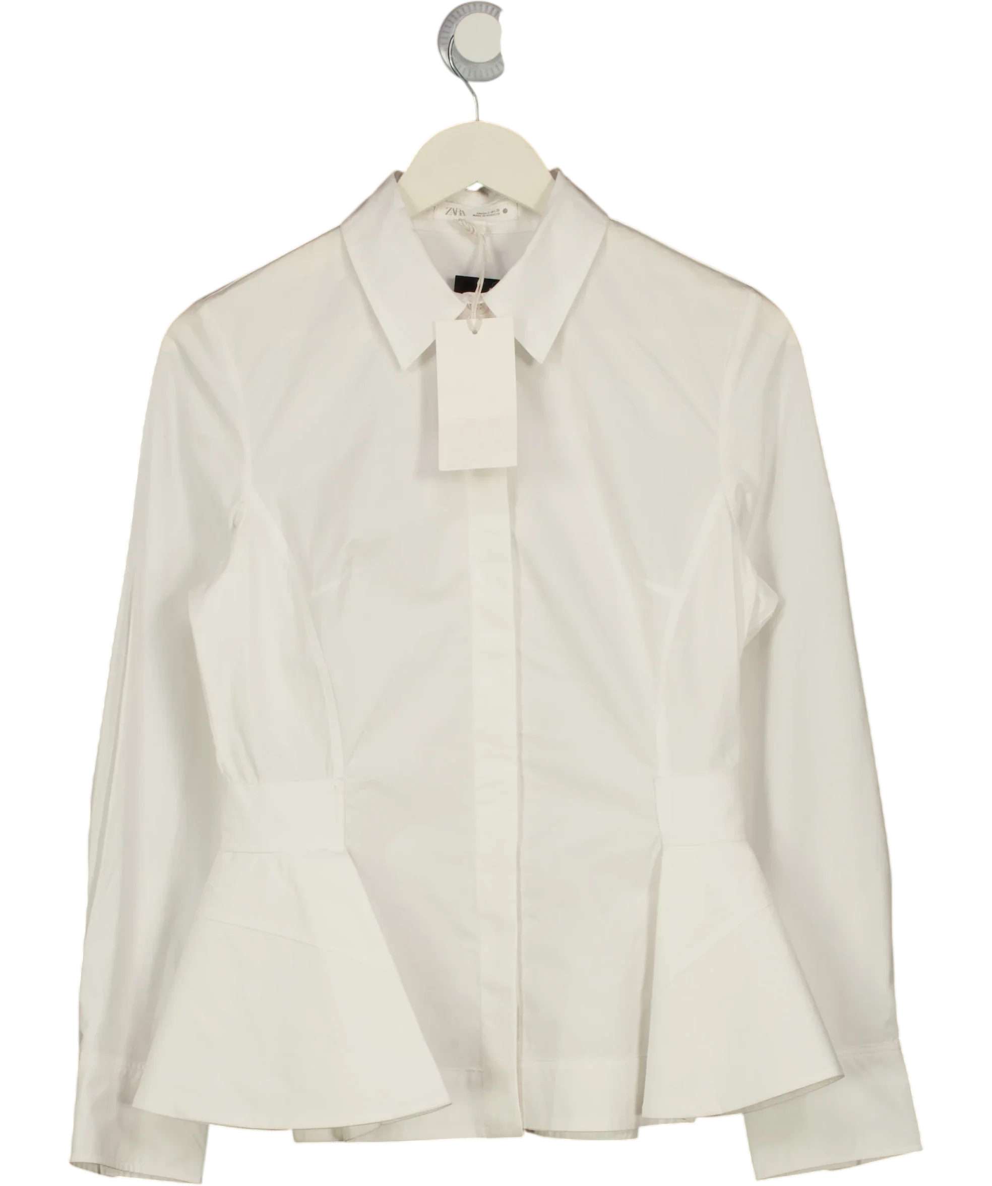 ZARA White Collection Poplin Peplum Shirt White, size UK S — front
