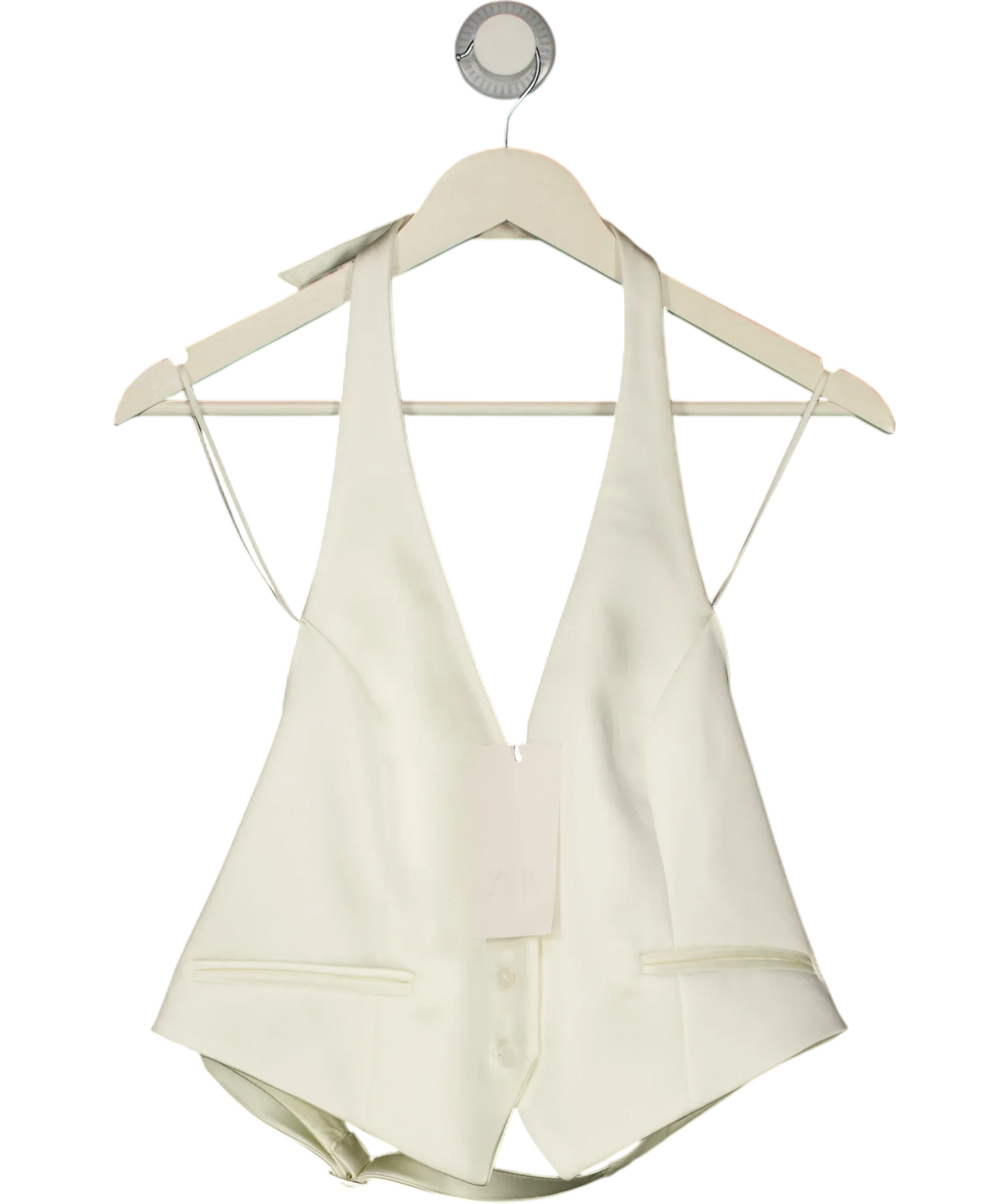 ZARA Cream Open Back Satin Waistcoat Top Oyster White S, size UK M — front