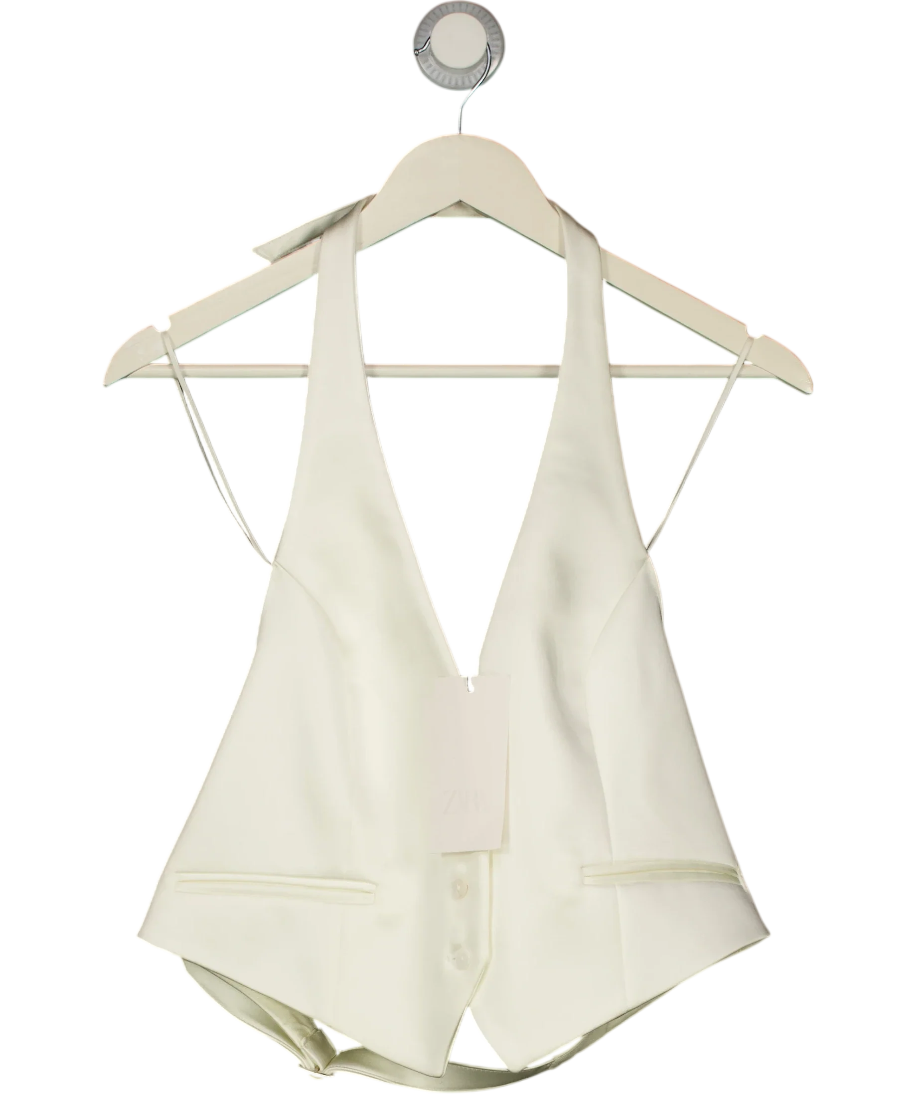 ZARA Cream Open Back Satin Waistcoat Top Oyster White S, size UK M — front