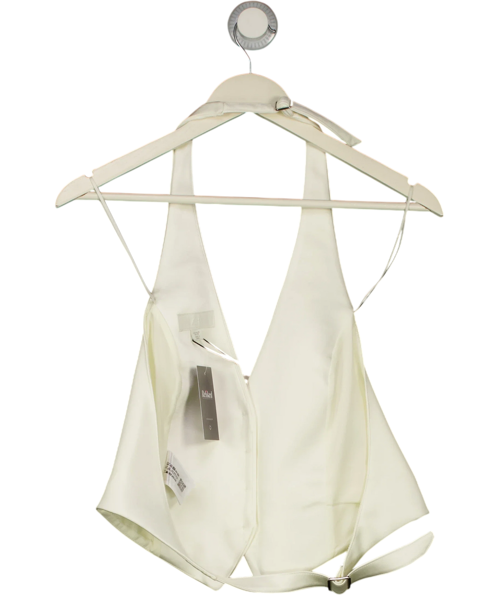 ZARA Cream Open Back Satin Waistcoat Top Oyster White S, size UK M — back