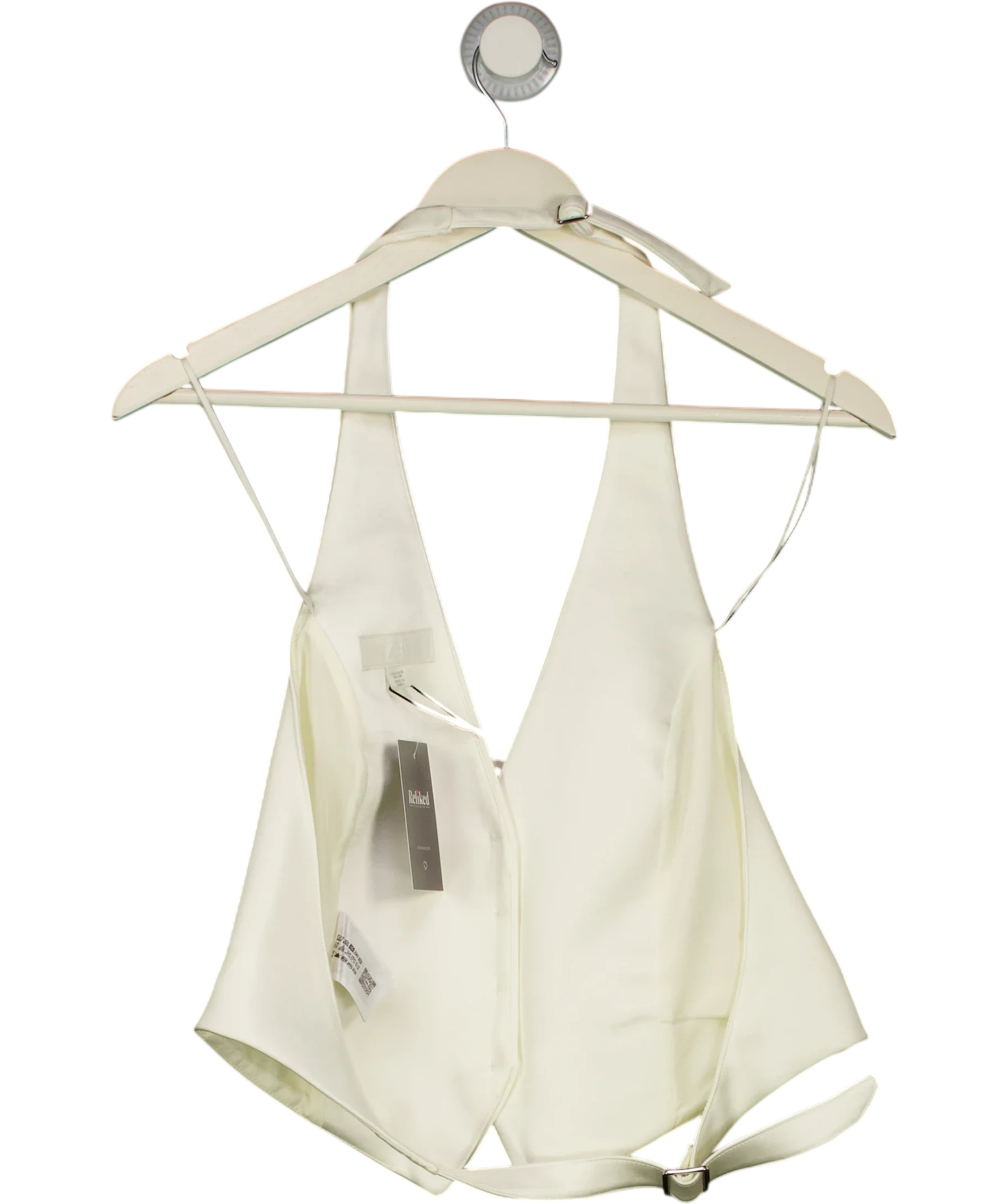 ZARA Cream Open Back Satin Waistcoat Top Oyster White S, size UK M — back