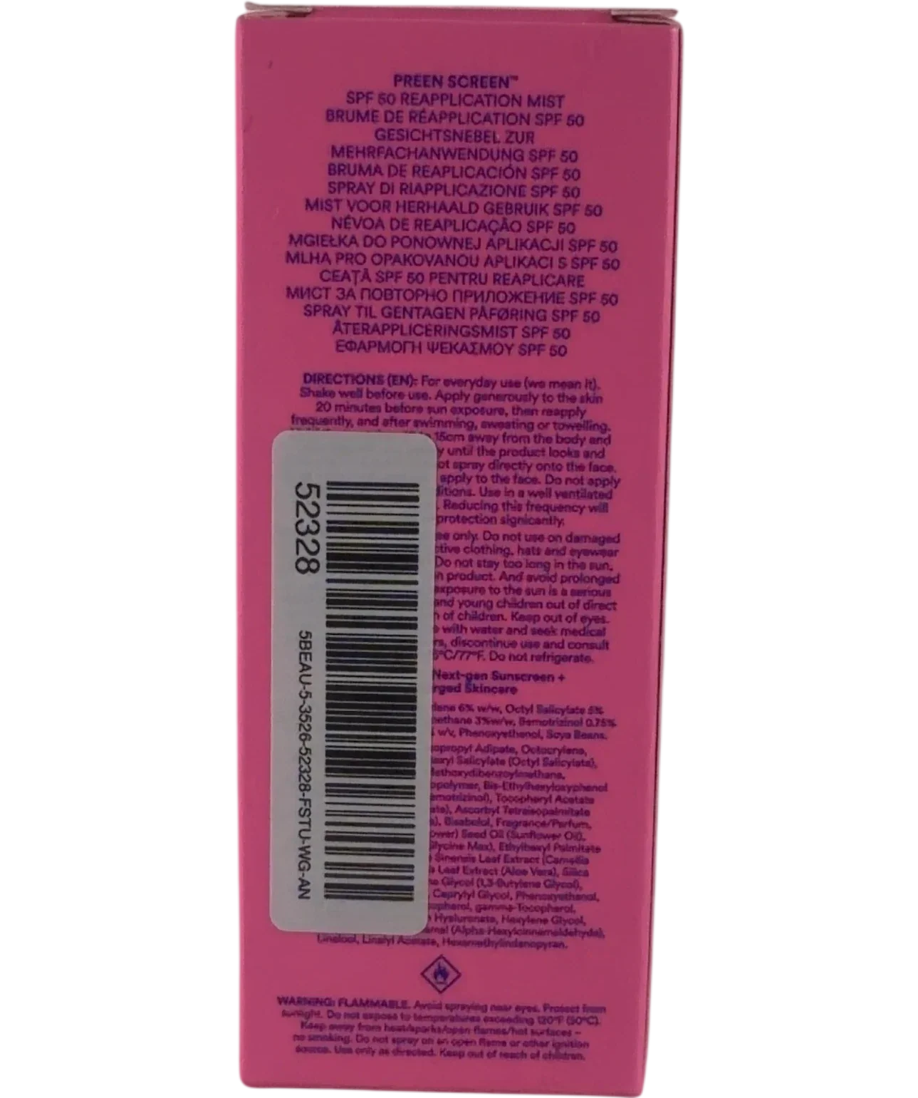 ultra violette Preen Screen SPF 50 Reapplication Mist, size 50ml — back