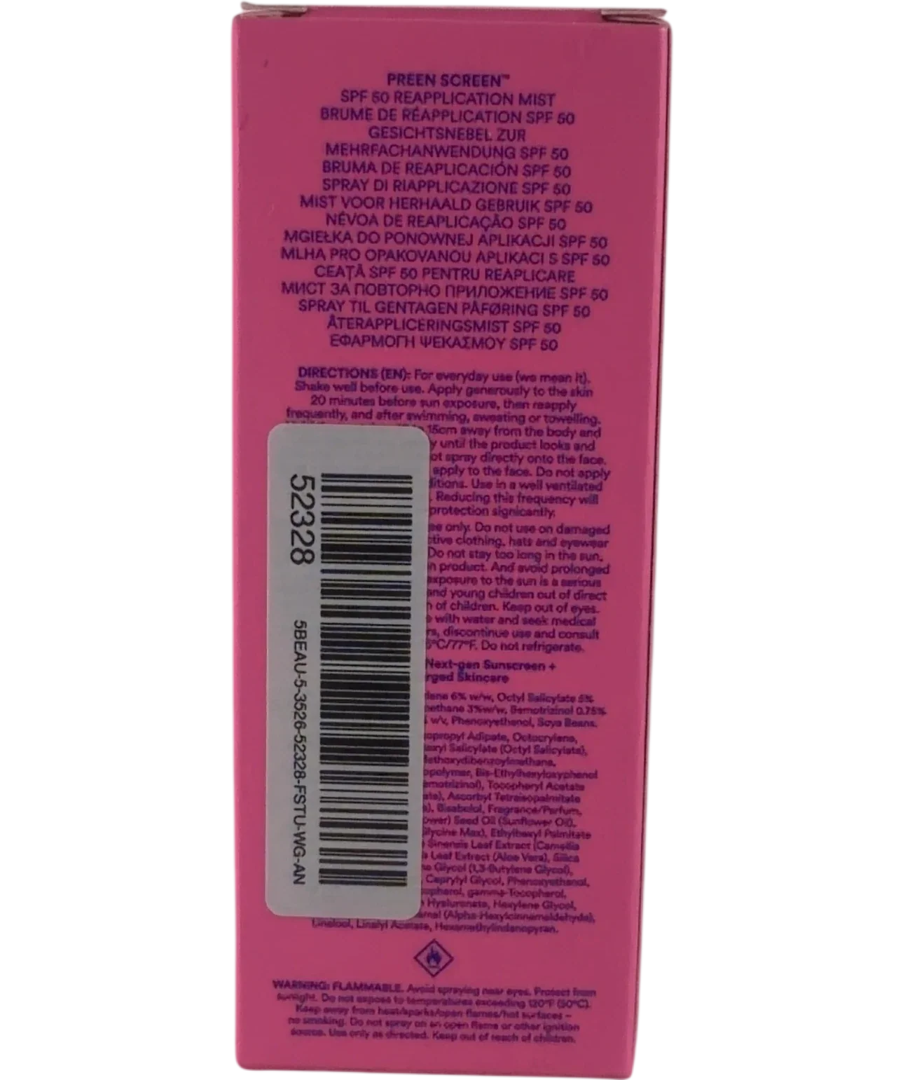 ultra violette Preen Screen SPF 50 Reapplication Mist, size 50ml — back