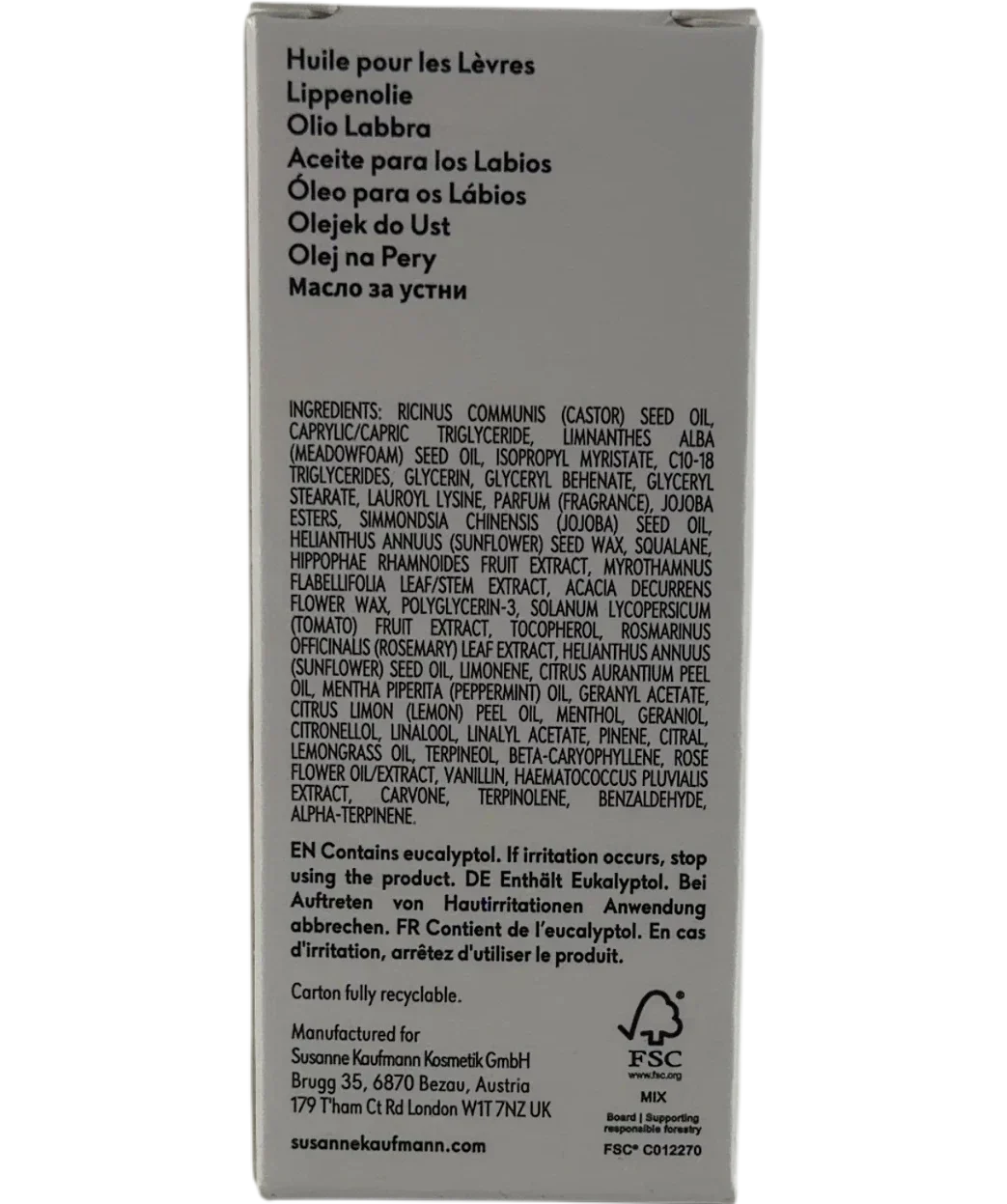 Susanne Kaufmann LIP OIL, size 5ml — back