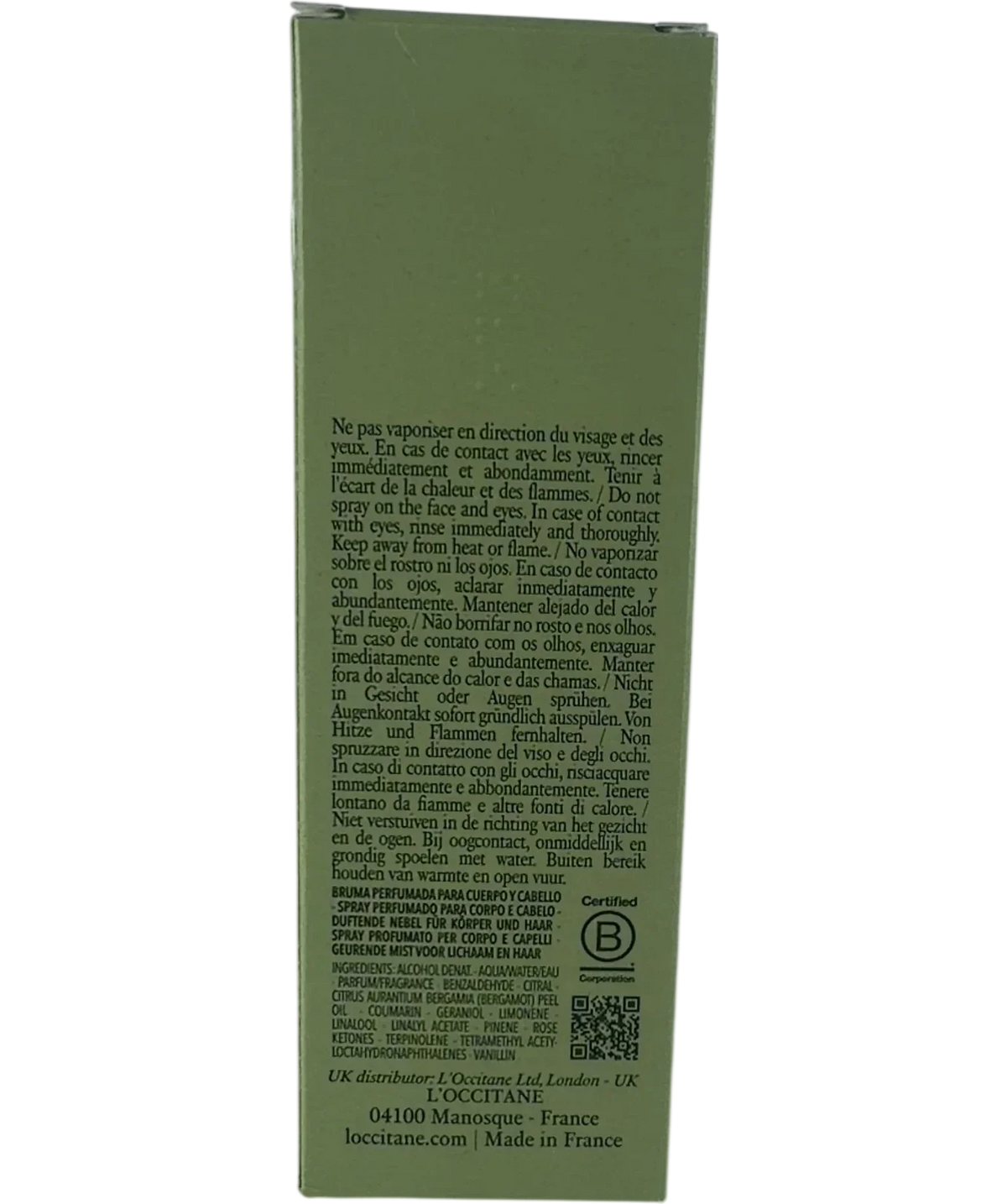 Loccitane Amande Sublime Delightful Hair & Body Mist, size 100ml — back