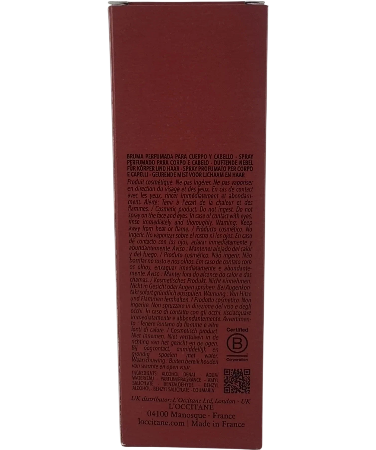 Loccitane Amande Crème Brûlée Hair & Body Mis, size 100ml — back