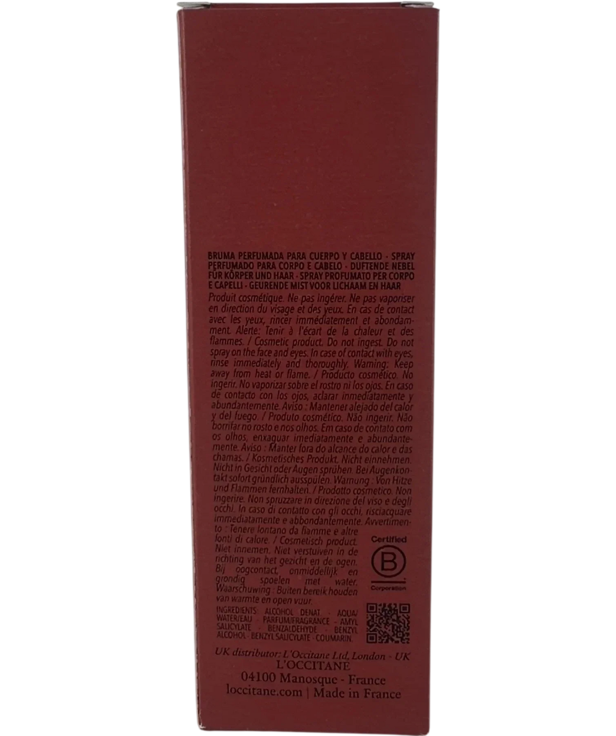 Loccitane Amande Crème Brûlée Hair & Body Mis, size 100ml — back