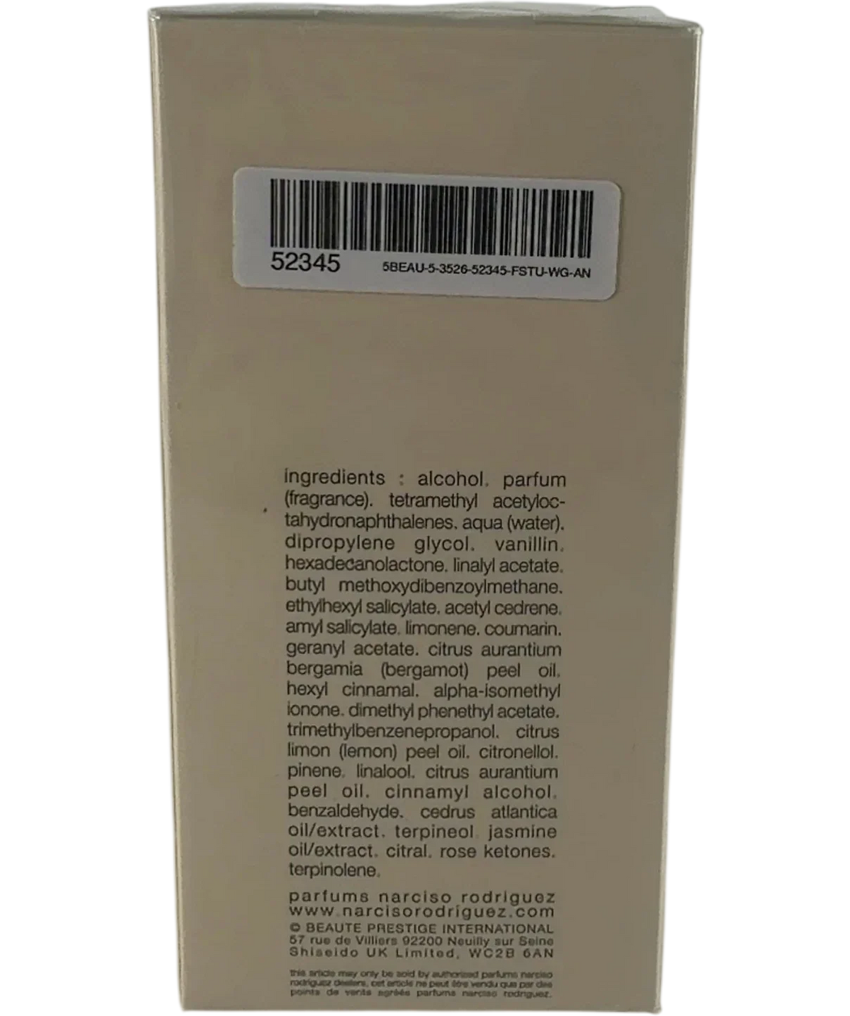 Narciso Rodriguez Pure Musc Blanc Eau De Parfum Intense,, size 100ml — back