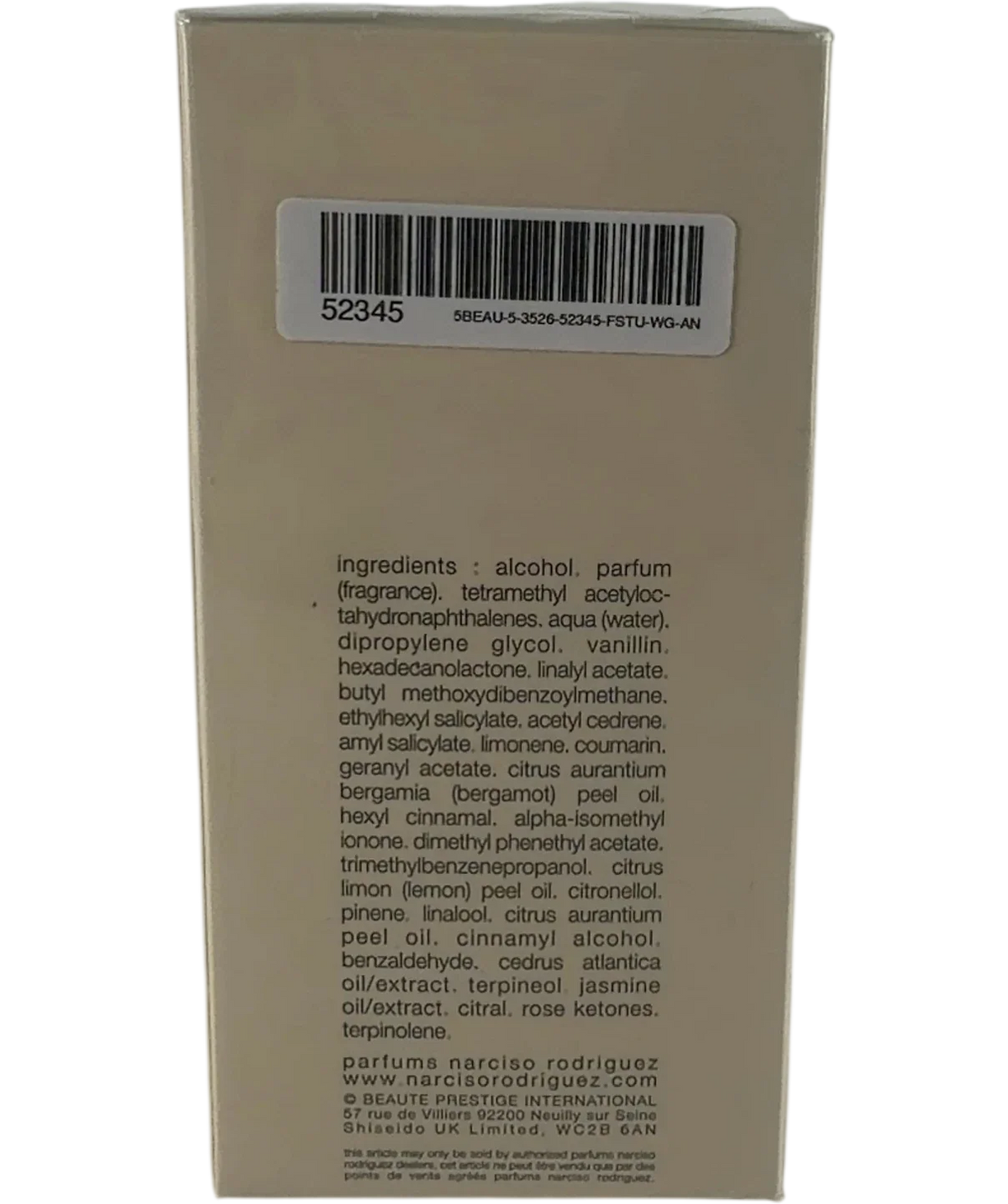 Narciso Rodriguez Pure Musc Blanc Eau De Parfum Intense,, size 100ml — back