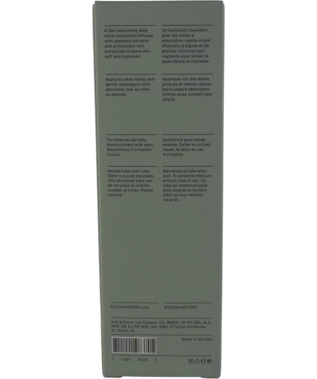 Salt & Stone Hand cream, size 60ml — back