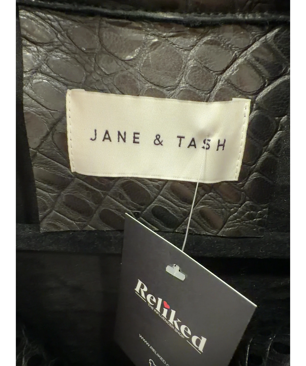 JANE & TASH Black Cropped Croc-Embossed Leather Jacket Black, size UK M — detail