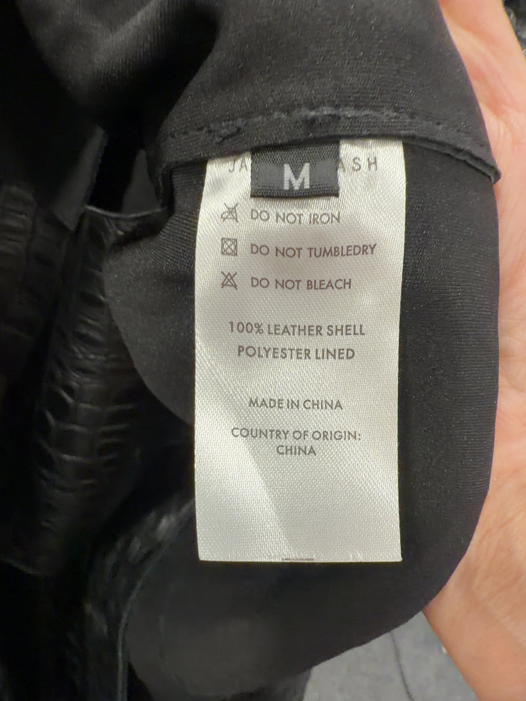 JANE & TASH Black Cropped Croc-Embossed Leather Jacket Black, size UK M — care label