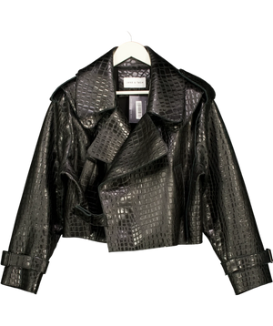 JANE & TASH Cropped Croc-embossed Leather Jacket Black UK M