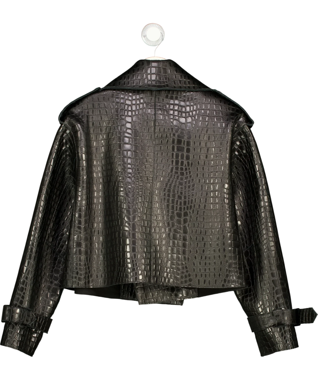 JANE & TASH Black Cropped Croc-Embossed Leather Jacket Black, size UK M — back
