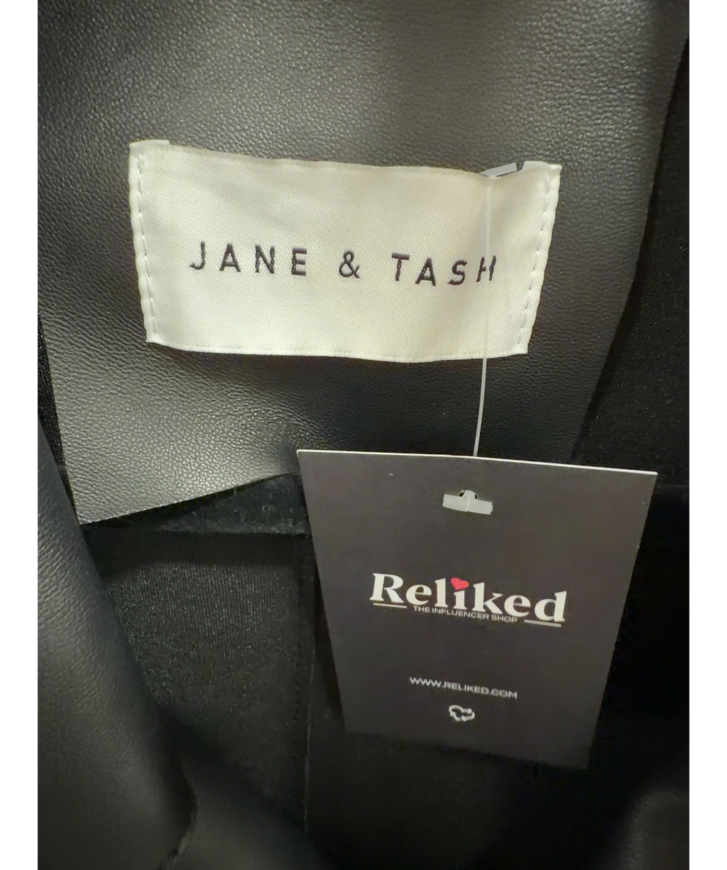 JANE & TASH Black Cropped Oversized Leather Jacket Black, size UK L — detail