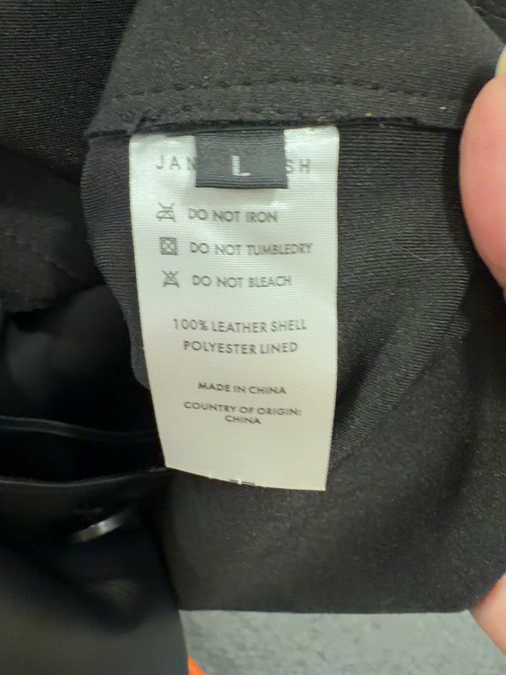 JANE & TASH Black Cropped Oversized Leather Jacket Black, size UK L — label