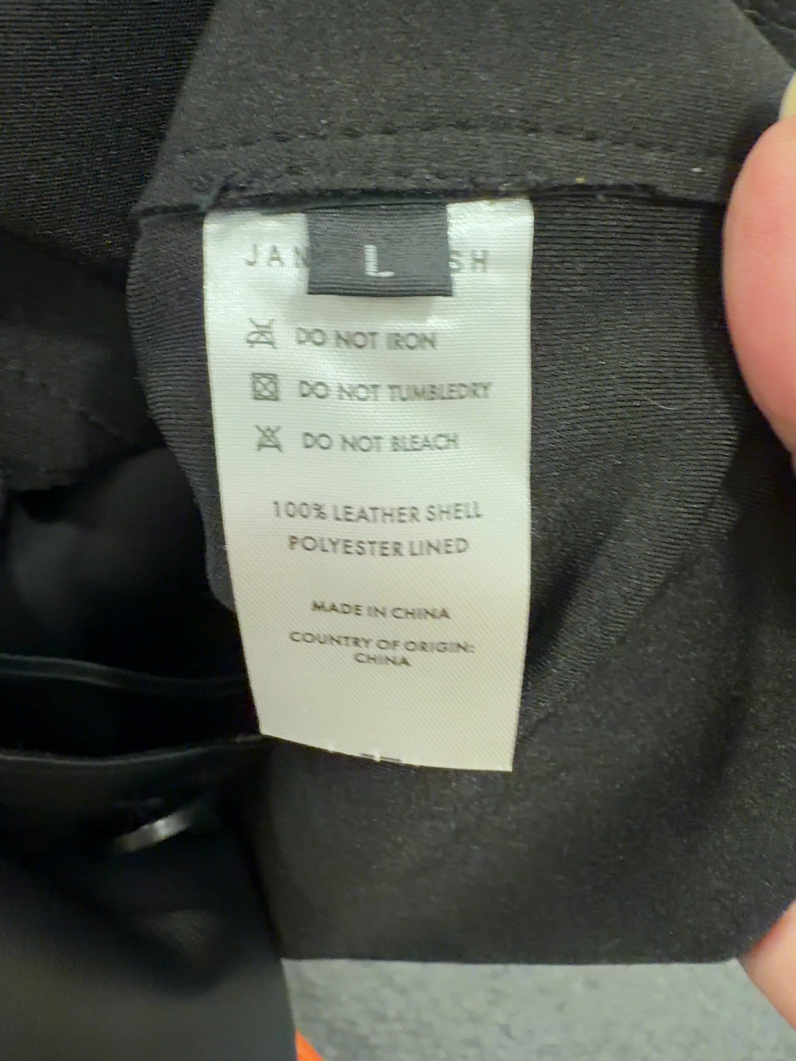JANE & TASH Black Cropped Oversized Leather Jacket Black, size UK L — label