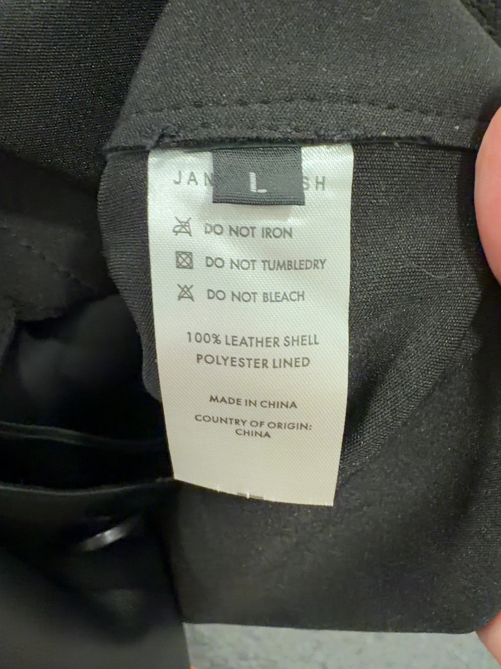 JANE & TASH Black Cropped Oversized Leather Jacket Black, size UK L — care label