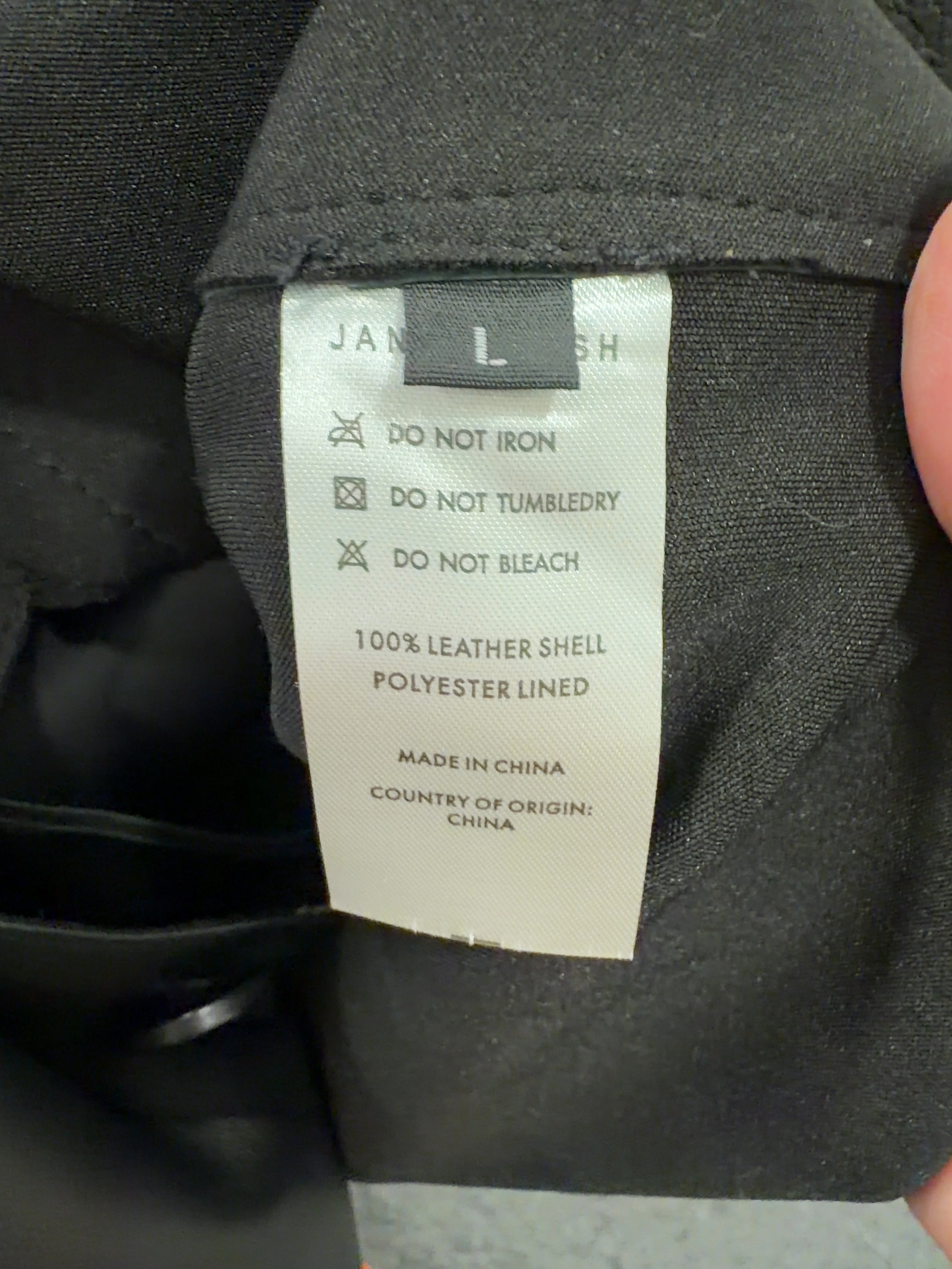 JANE & TASH Black Cropped Oversized Leather Jacket Black, size UK L — care label