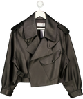 JANE & TASH Black Cropped Oversized Leather Jacket Black, size UK L — front