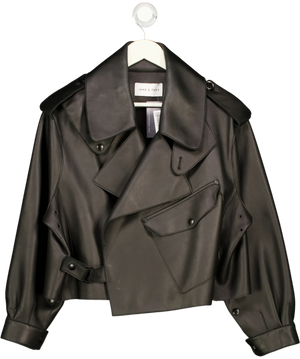 JANE & TASH Cropped Oversized Leather Jacket Black UK L
