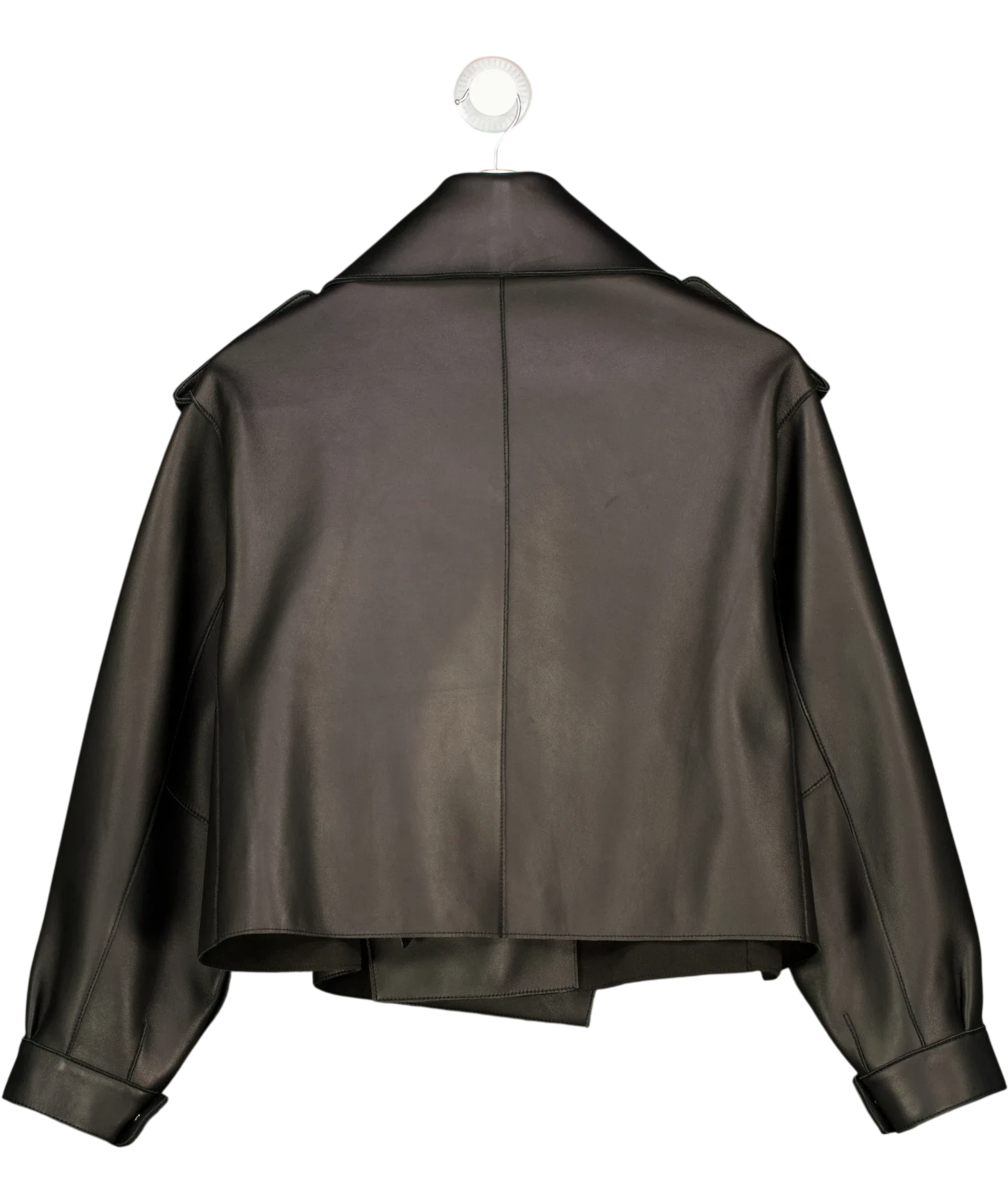JANE & TASH Black Cropped Oversized Leather Jacket Black, size UK L — back