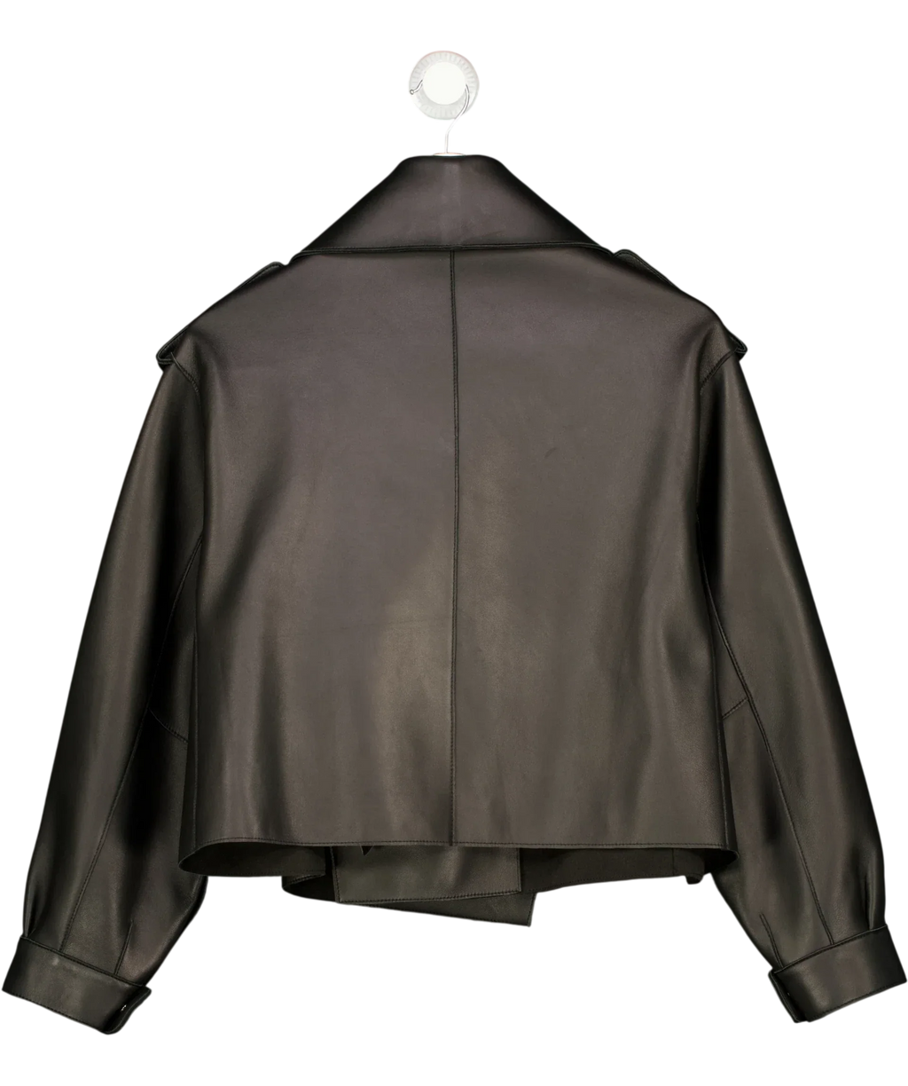JANE & TASH Black Cropped Oversized Leather Jacket Black, size UK L — back