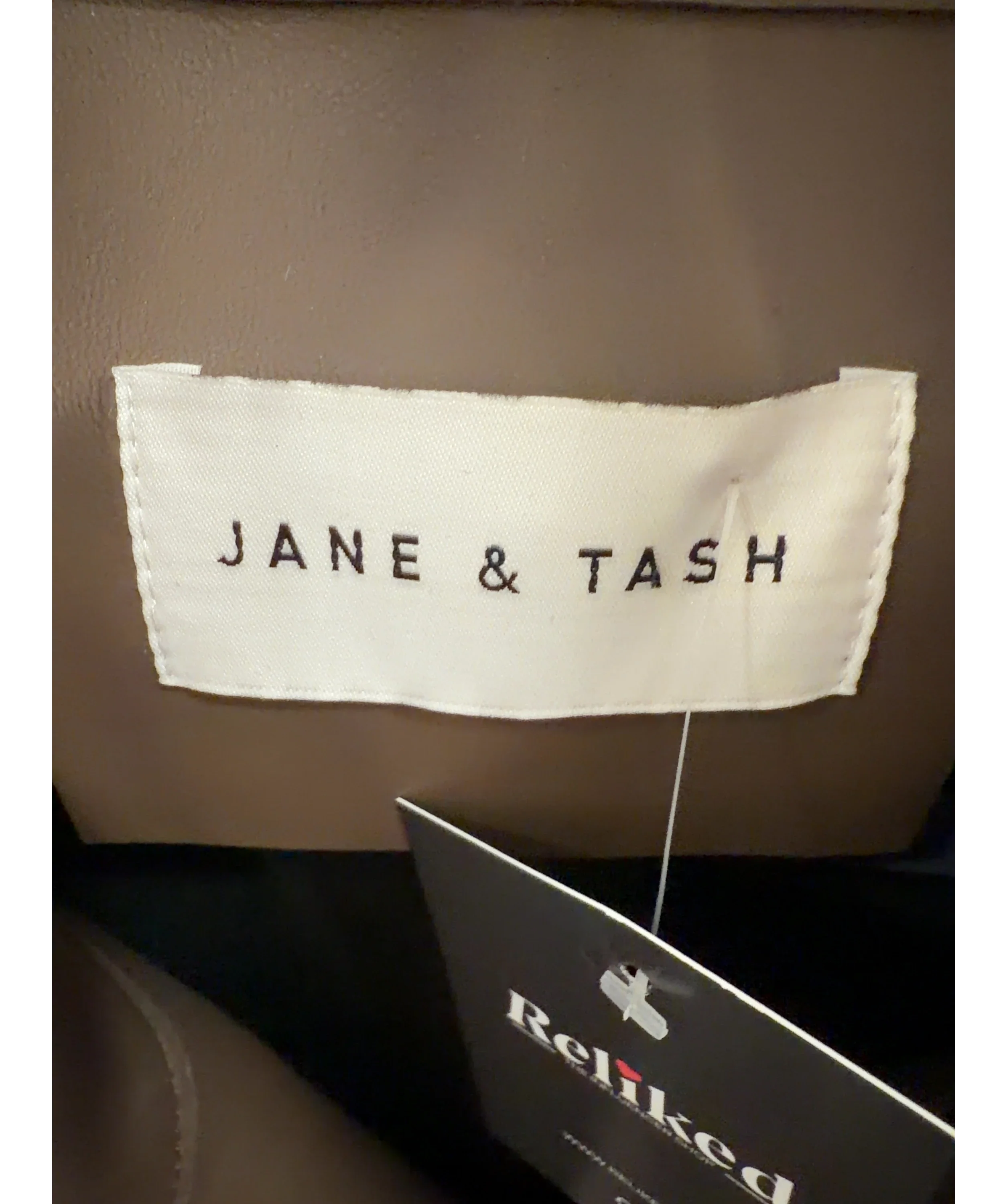 JANE & TASH Brown Cropped Oversized Leather Jacket Brown, size UK M — detail