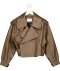 JANE & TASH Brown Cropped Oversized Leather Jacket Brown, size UK M — front