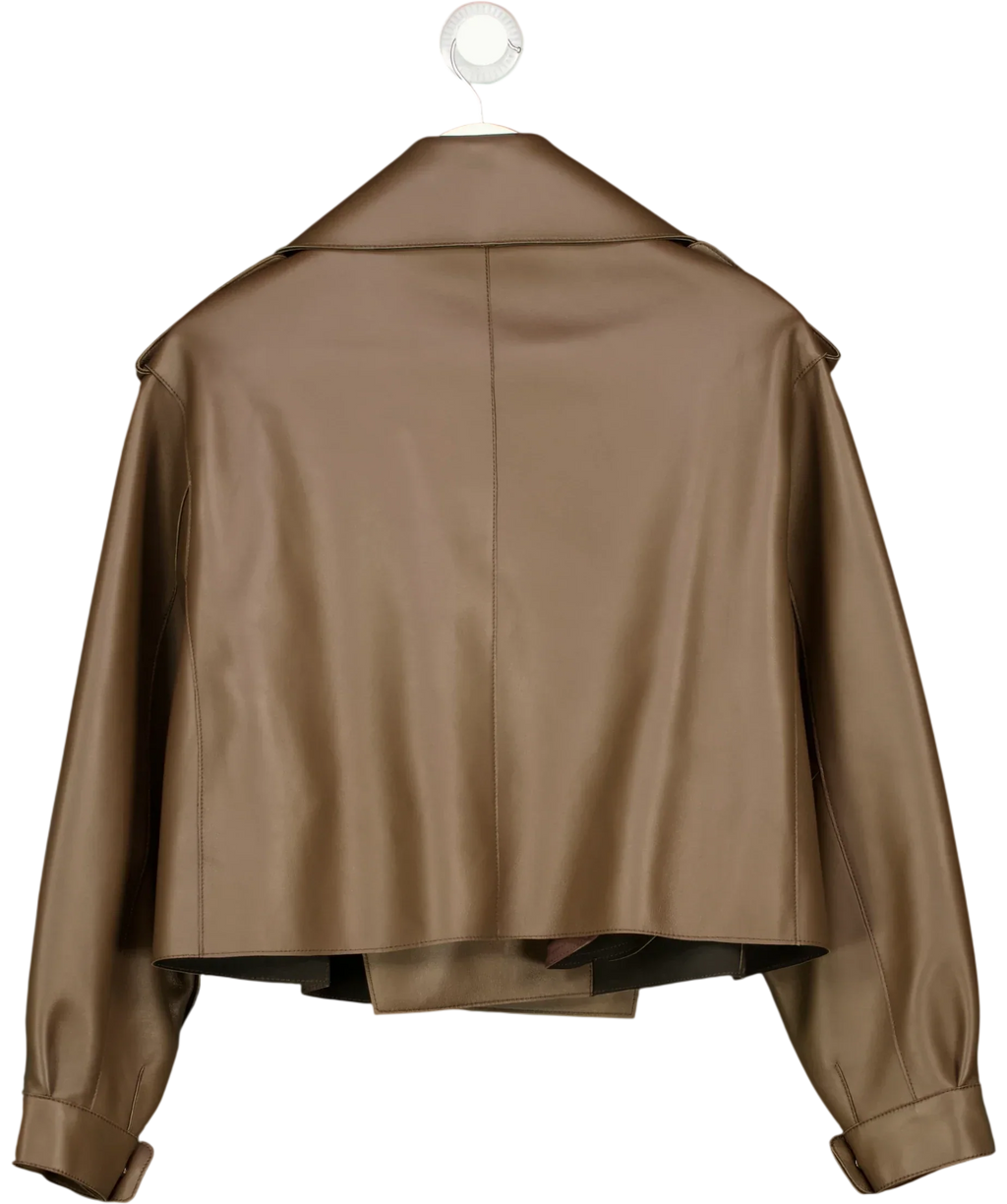 JANE & TASH Brown Cropped Oversized Leather Jacket Brown, size UK M — back