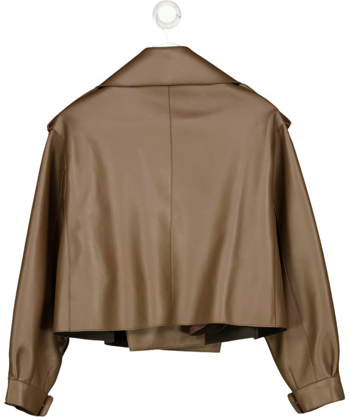 JANE & TASH Brown Cropped Oversized Leather Jacket Brown, size UK M — back