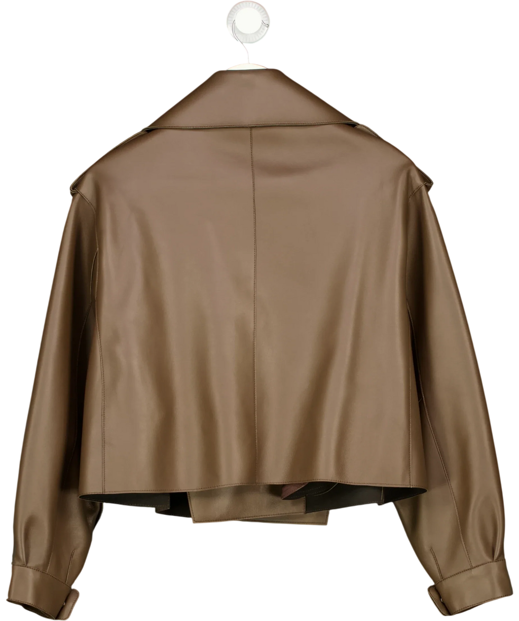 JANE & TASH Brown Cropped Oversized Leather Jacket Brown, size UK M — back