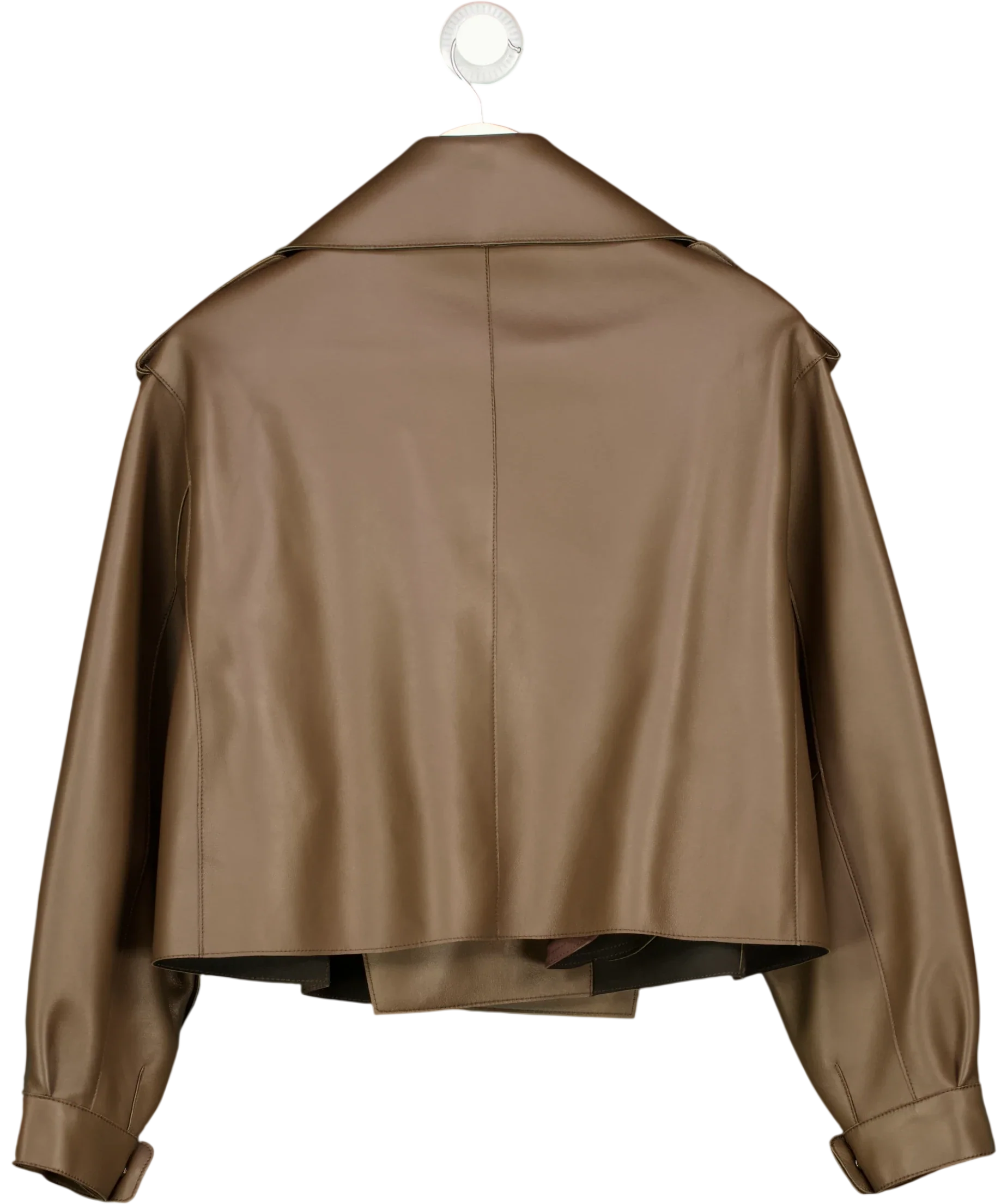 JANE & TASH Brown Cropped Oversized Leather Jacket Brown, size UK M — back