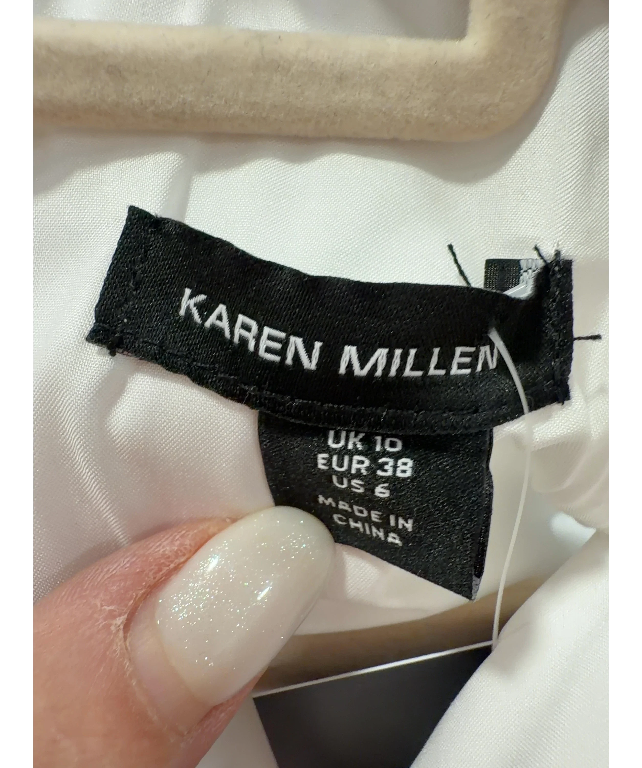 KAREN MILLEN Black black & WHite Taffeta Contrast Tux Full Skirted Shirt Dress, size UK 10 — detail