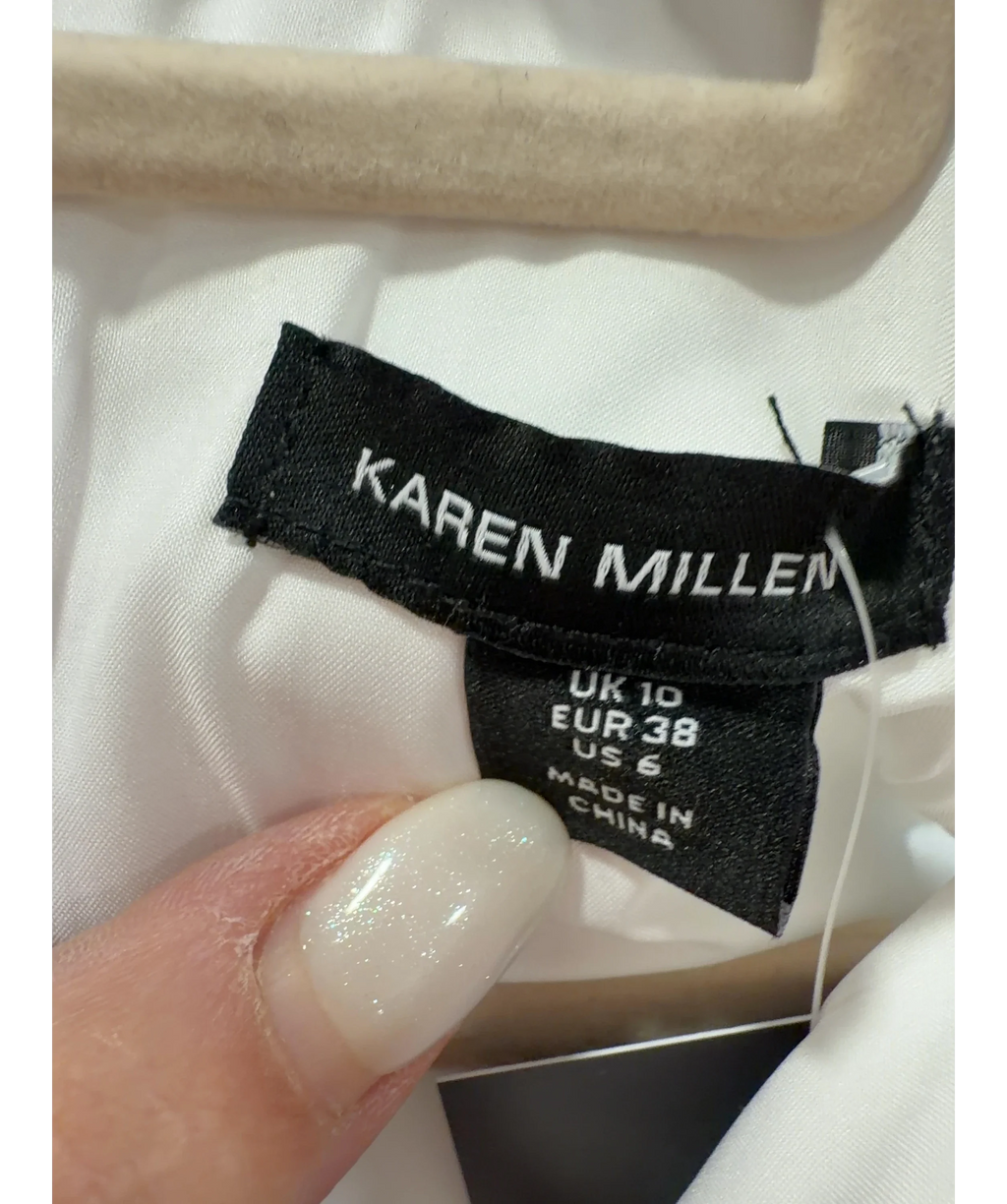 KAREN MILLEN Black black & WHite Taffeta Contrast Tux Full Skirted Shirt Dress, size UK 10 — care label