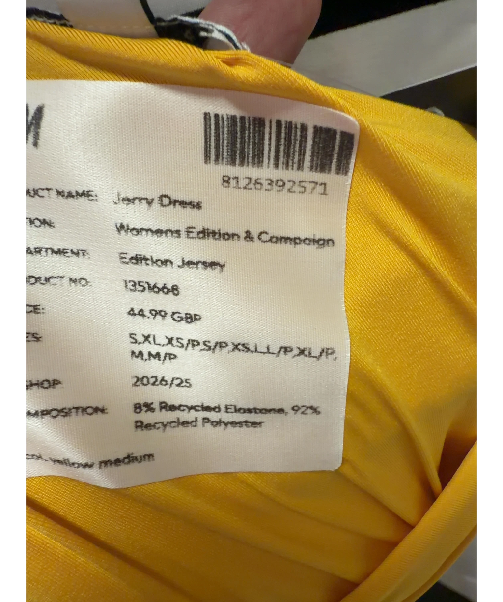 H&M Yellow Edition Jerry Yellow One-Shoulder Bubble-Hem Dress, size UK S — label